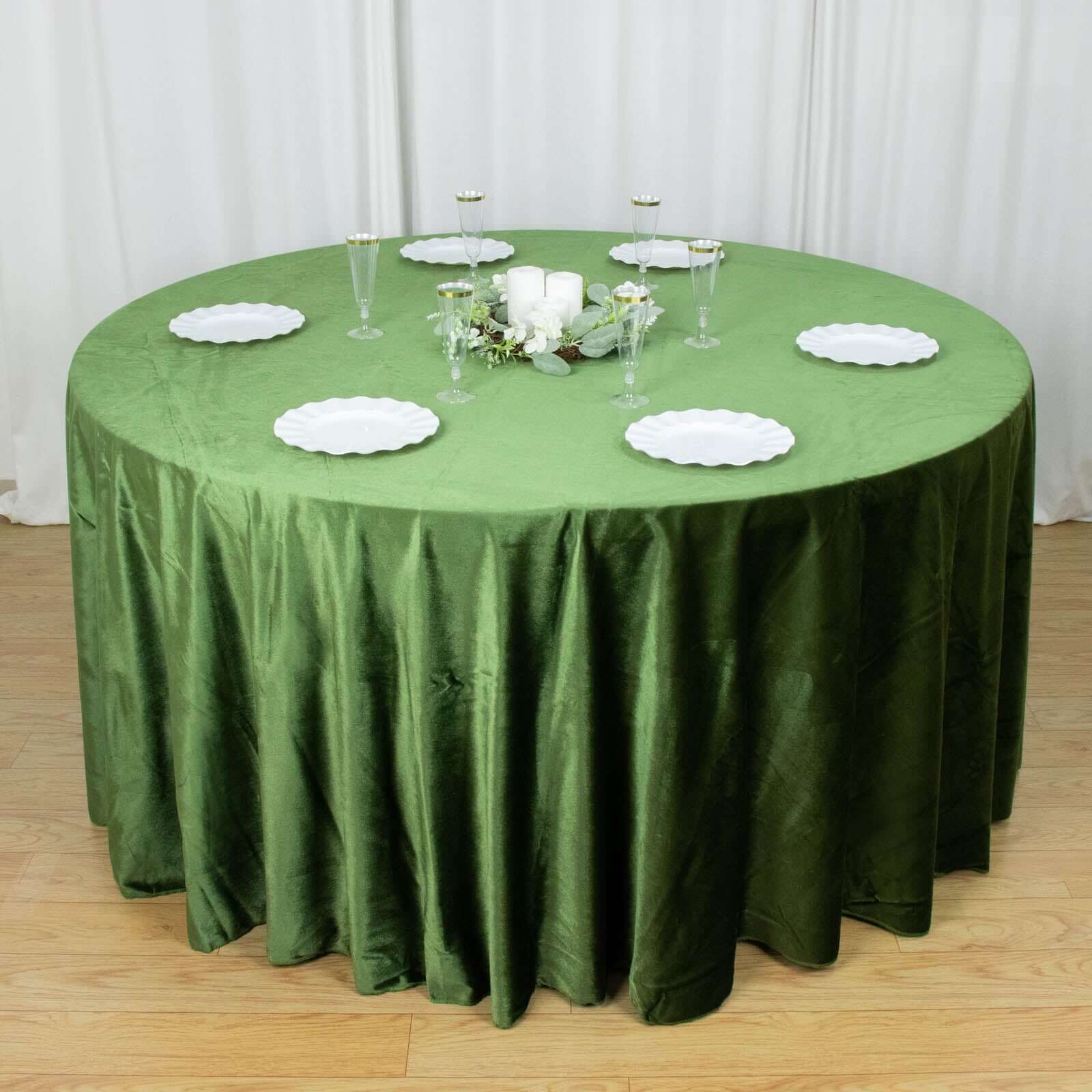 Premium Velvet Round Tablecloth 120" Olive Green - Seamless Soft & Reusable Table Cover - Image 3