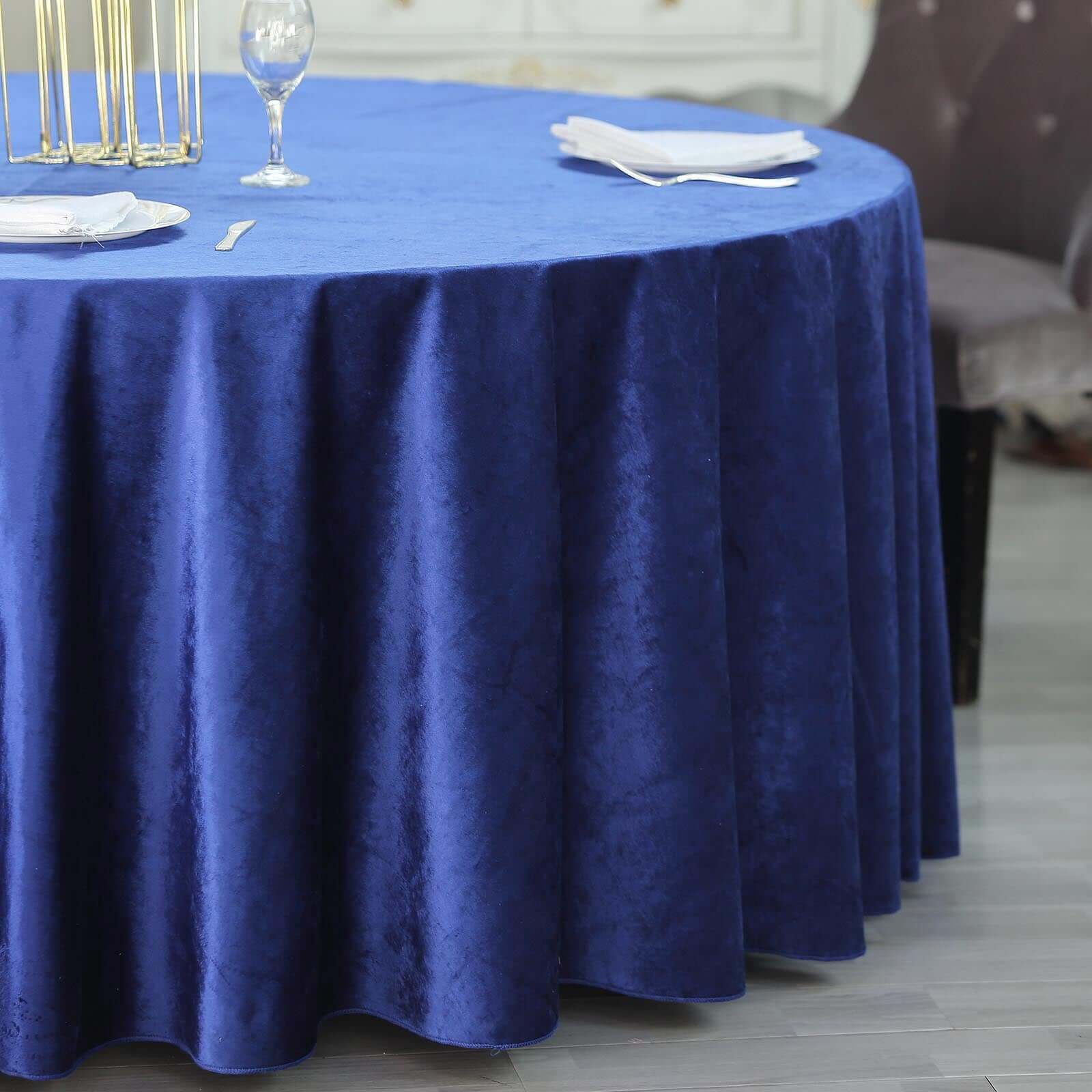 Premium Velvet Round Tablecloth 120" Royal Blue - Seamless Soft & Reusable Table Cover - Image 2