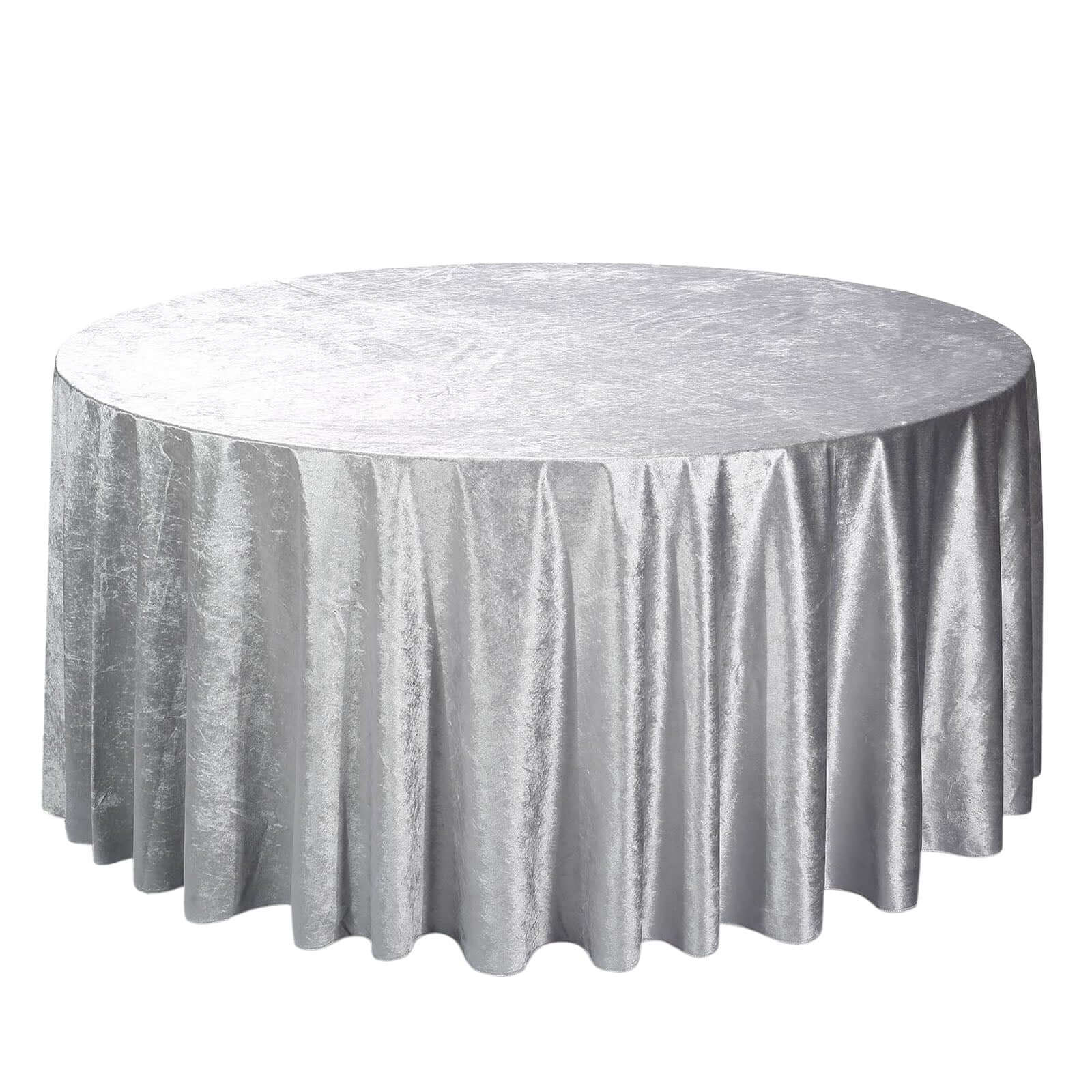 Premium Velvet Round Tablecloth 120" Silver - Seamless Soft & Reusable Table Cover - Image 6