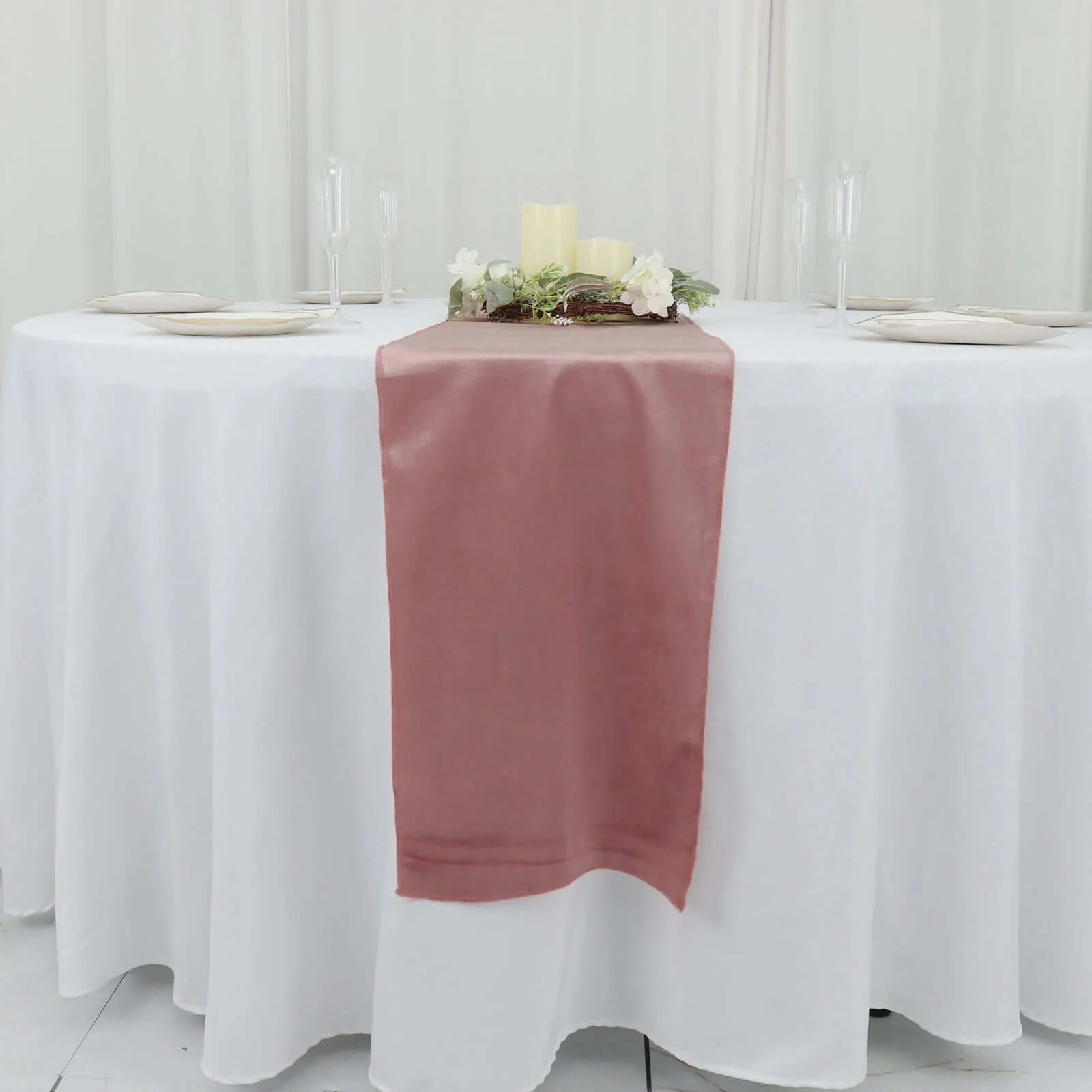 Premium Velvet Table Runner 12"x108" Dusty Rose - Sheen Finish Reusable Linen - Image 6