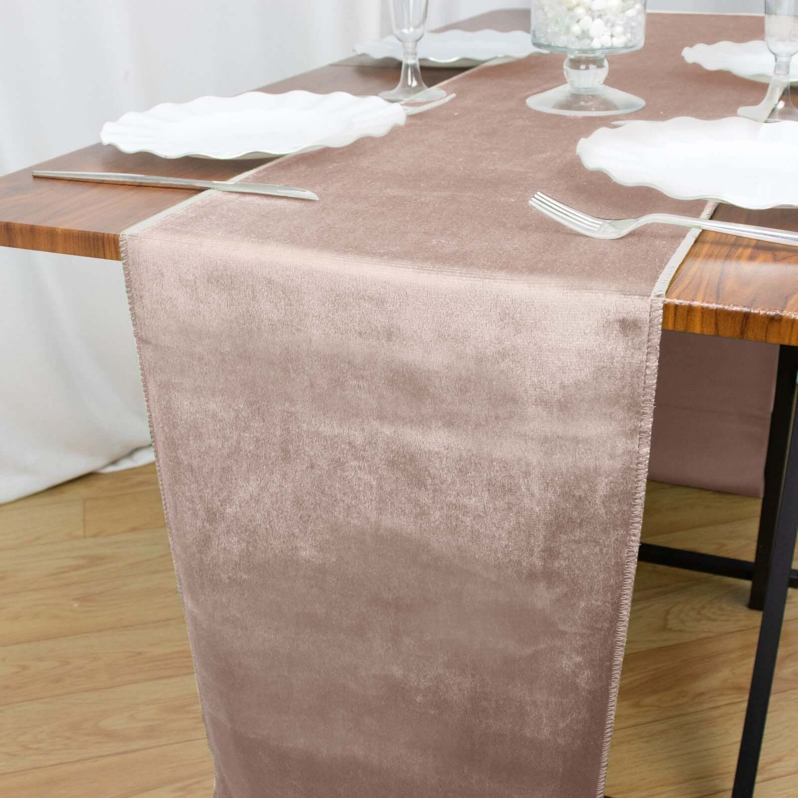 Premium Velvet Table Runner 12"x108" Mauve - Sheen Finish Reusable Linen - Image 3