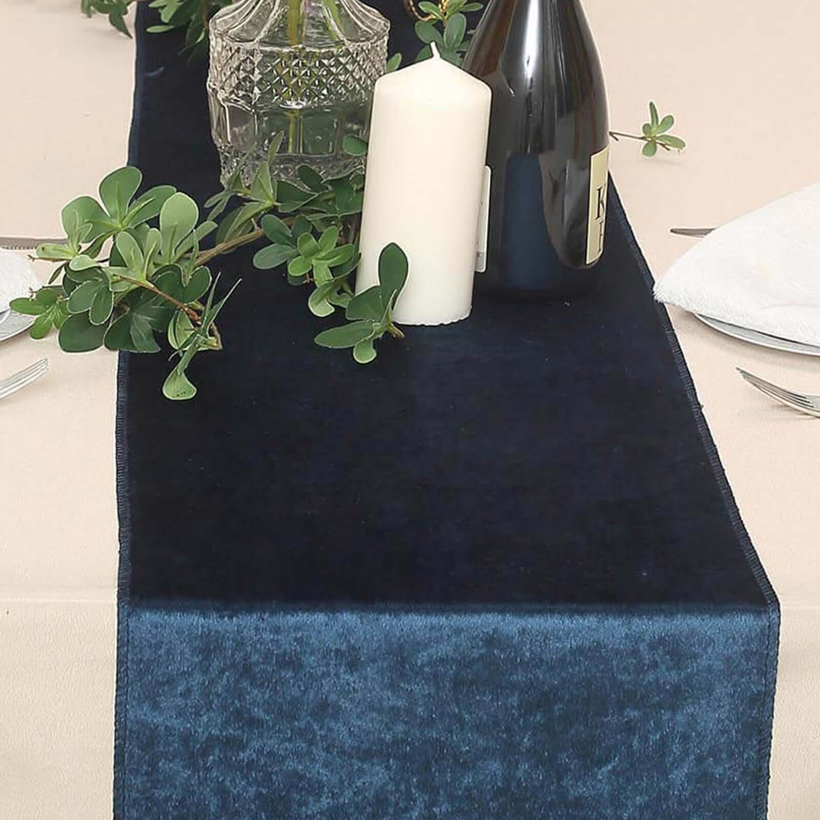 Premium Velvet Table Runner 12"x108" Navy Blue - Sheen Finish Reusable Linen