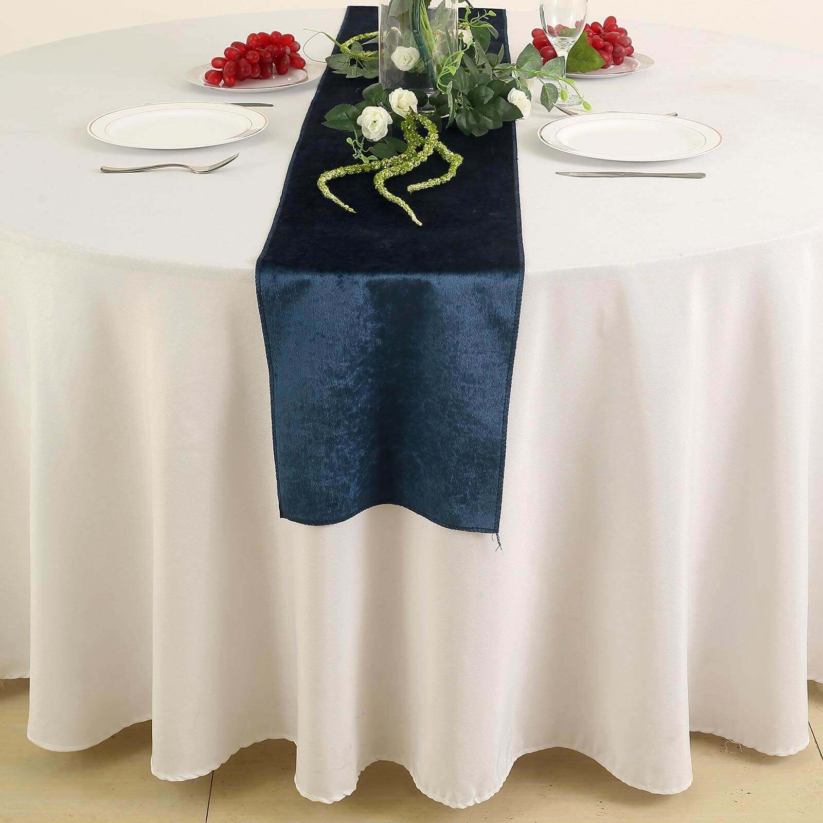 Premium Velvet Table Runner 12"x108" Navy Blue - Sheen Finish Reusable Linen - Image 8