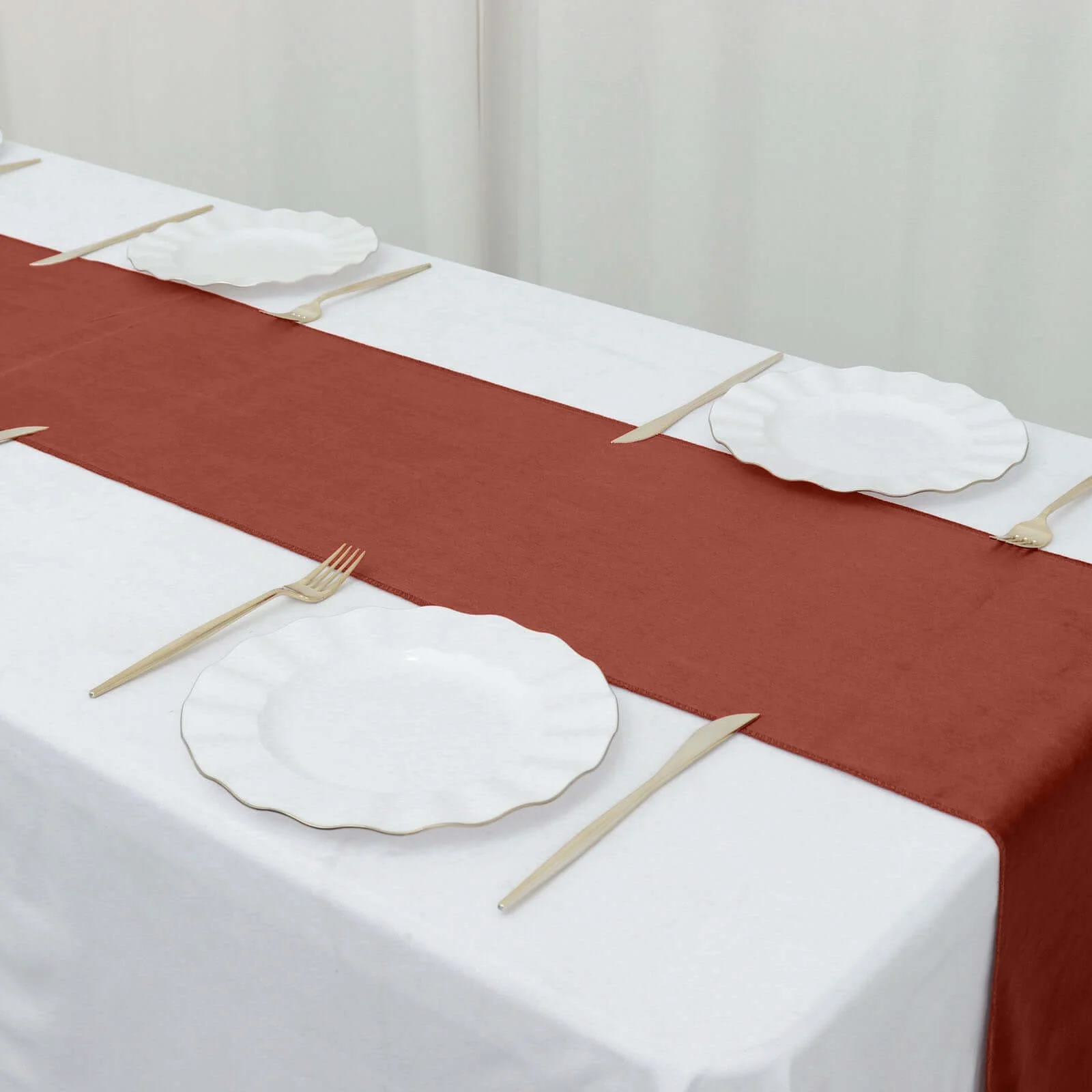 Premium Velvet Table Runner 12"x108" Terracotta (Rust) - Sheen Finish Reusable Linen - Image 2