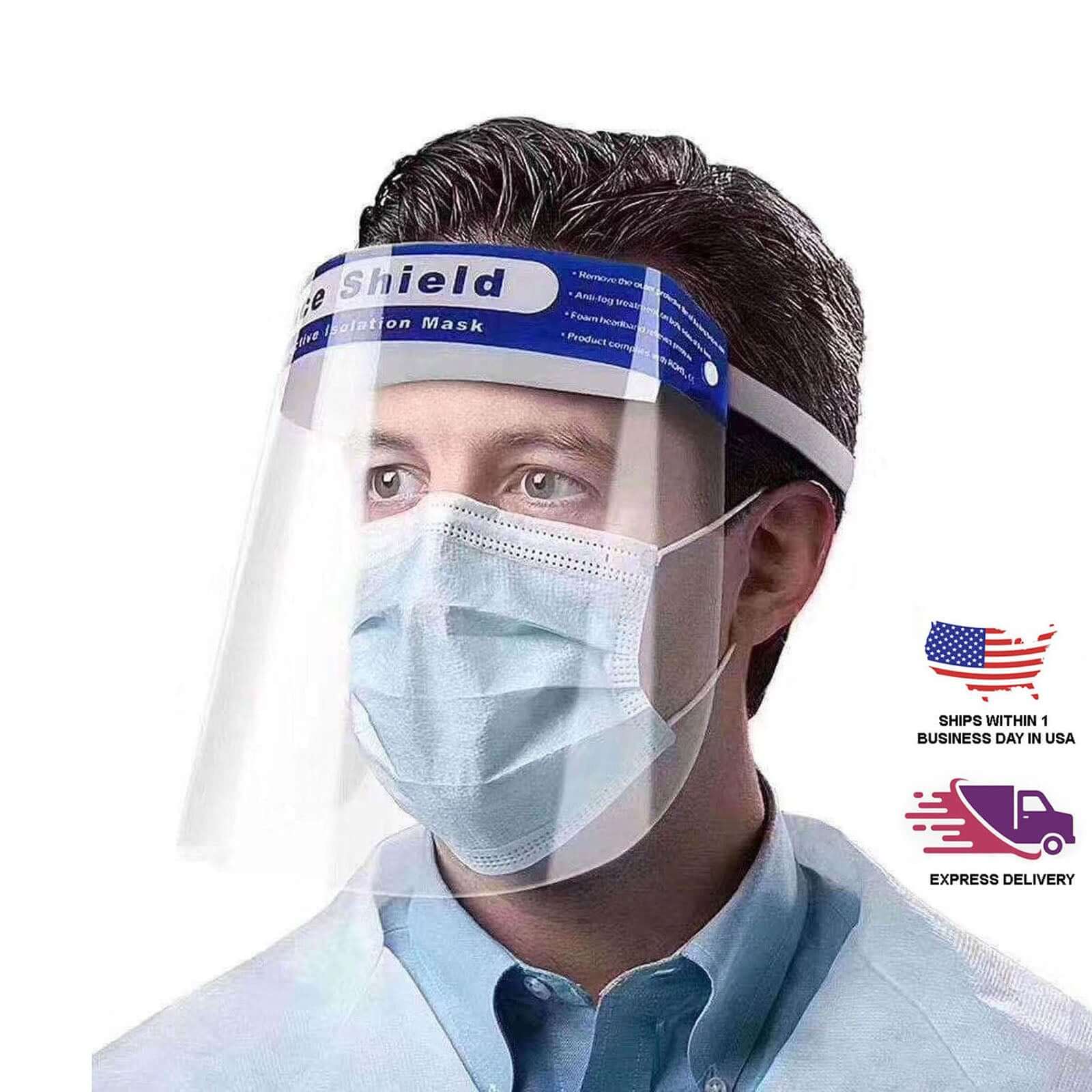 Protective Face Shield Mask, Sneeze Guard with Elastic Band and Comfort Sponge - Protects from Sneezing, Coughing, Splashes, Droplets