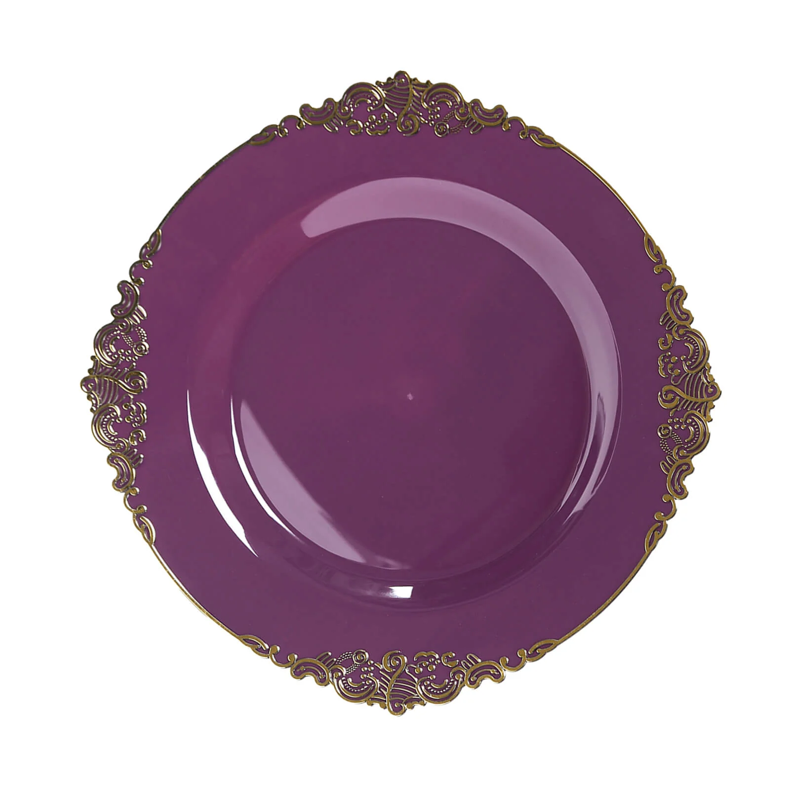 10-Pack Plastic Round Dinner Plates 10" Purple with Gold Leaf Embossed Rim - Vintage Baroque Style Disposable Plates - Image 8