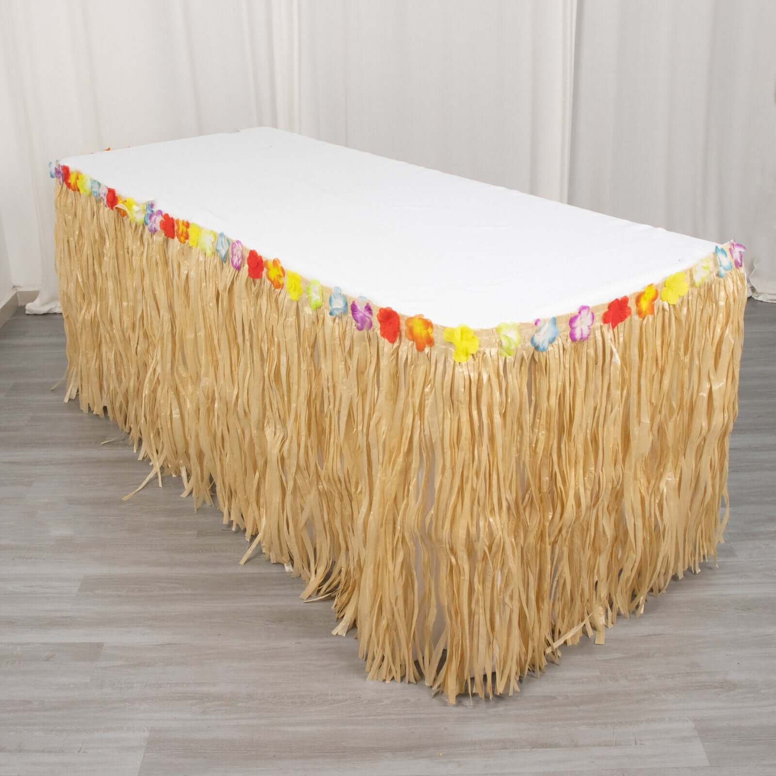 Raffia Grass Table Skirt 9ft Natural - Luau Decorations for Hawaiian Themed Parties - Image 3