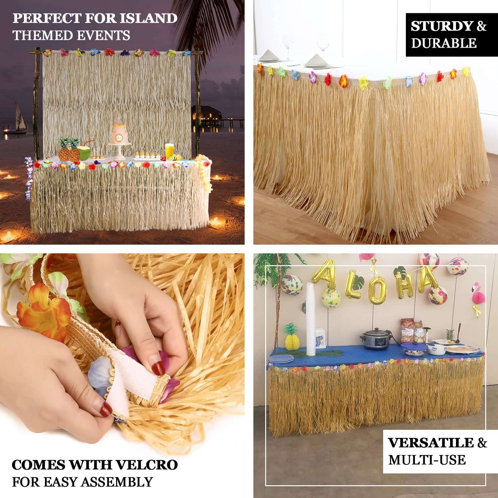 Raffia Grass Table Skirt 9ft Natural - Luau Decorations for Hawaiian Themed Parties - Image 4