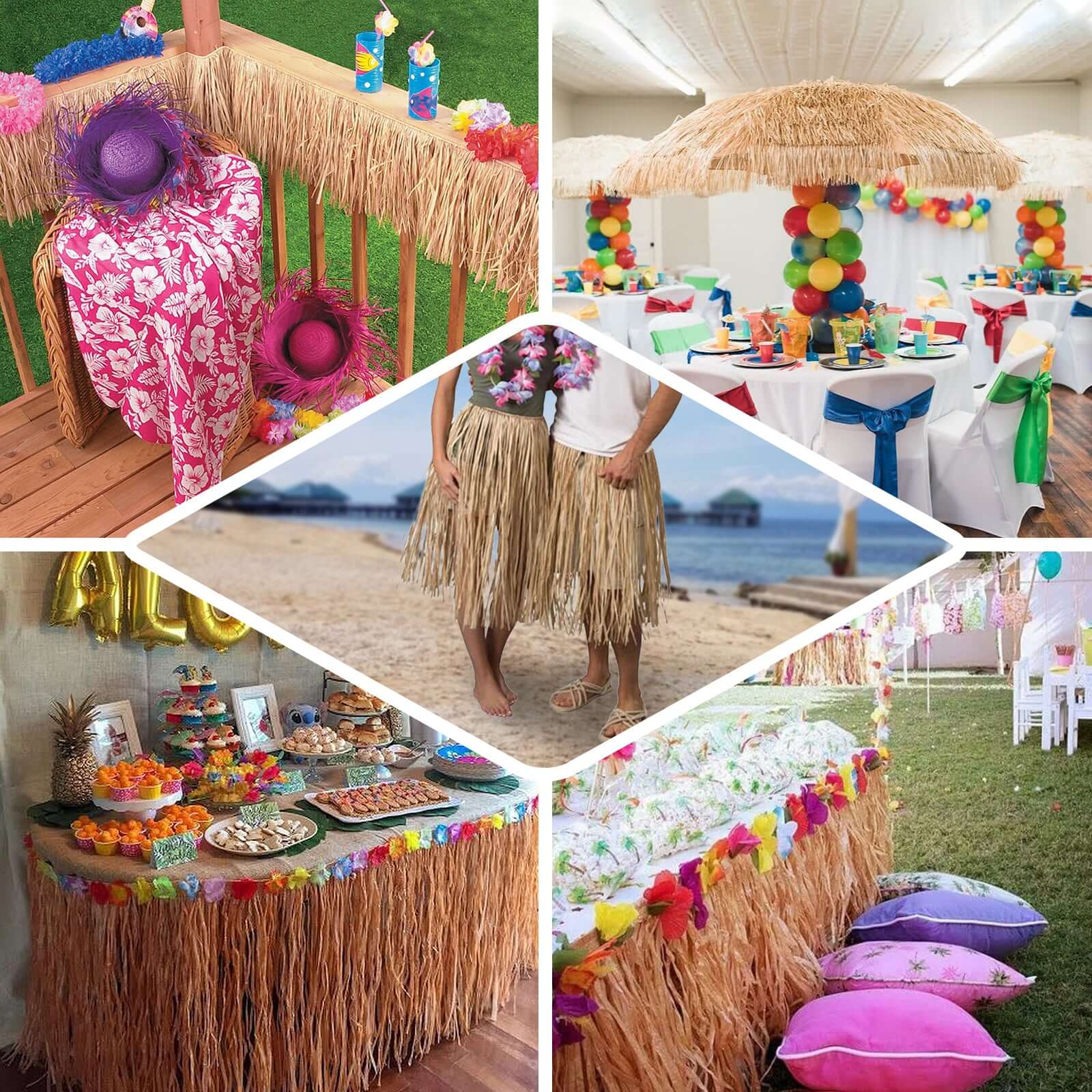 Raffia Grass Table Skirt 9ft Natural - Luau Decorations for Hawaiian Themed Parties - Image 5