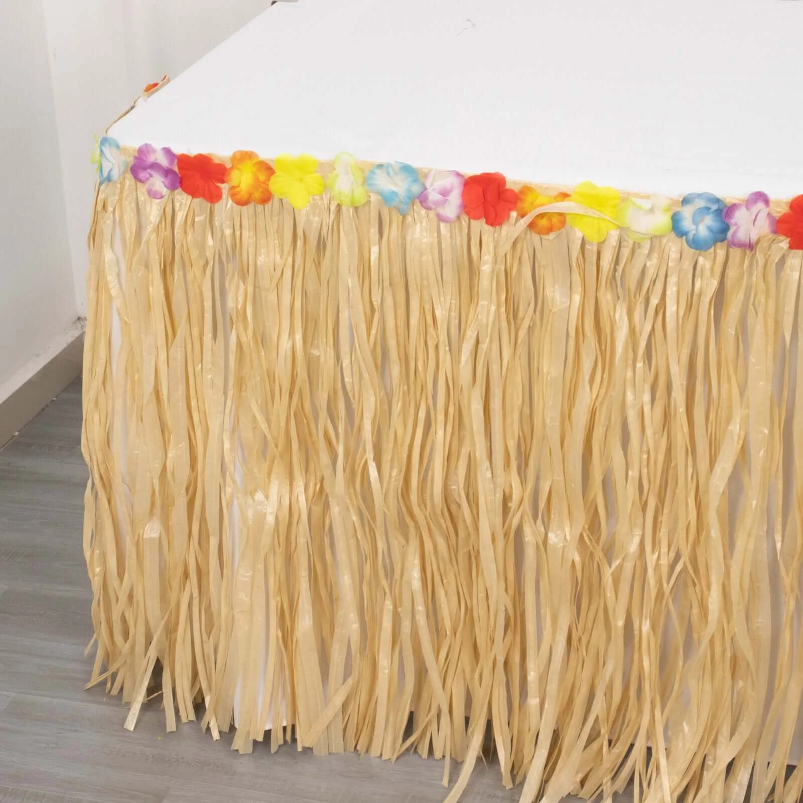 Raffia Grass Table Skirt 9ft Natural - Luau Decorations for Hawaiian Themed Parties - Image 9