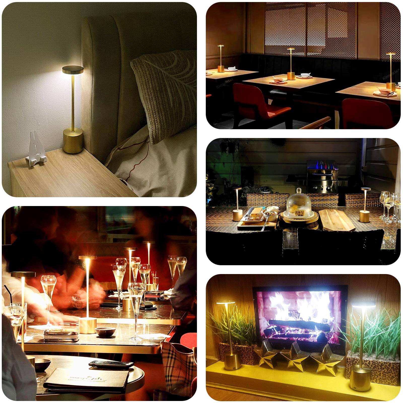 Rechargeable Cordless Table Lamp 13" Gold Metal Design Dimmable - LED Desk Night Light with Touch Control - Image 5