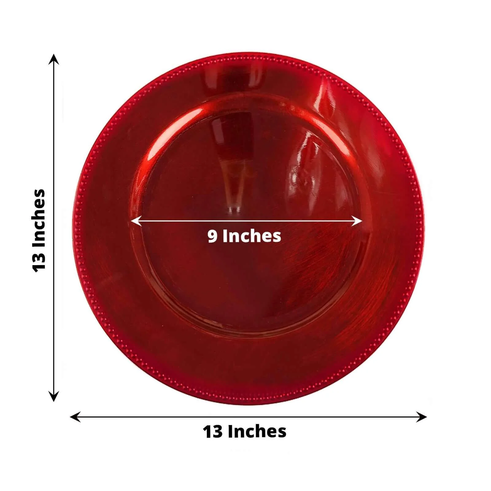 6-Pack Acrylic Charger Plates 13" Round Red Beaded Rim - Dinner Charger Tabletop Decor - Image 3