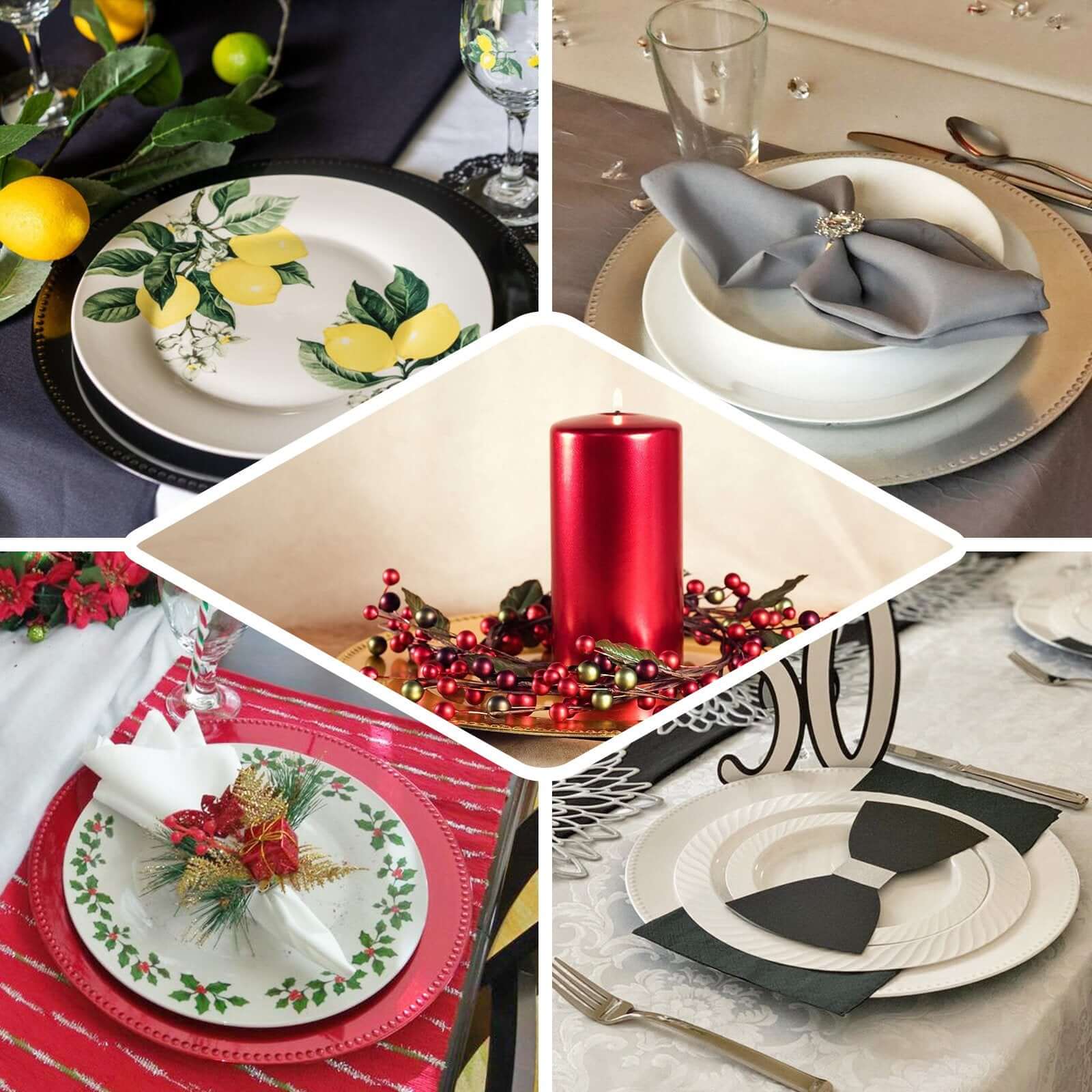 6-Pack Acrylic Charger Plates 13" Round Red Beaded Rim - Dinner Charger Tabletop Decor - Image 5