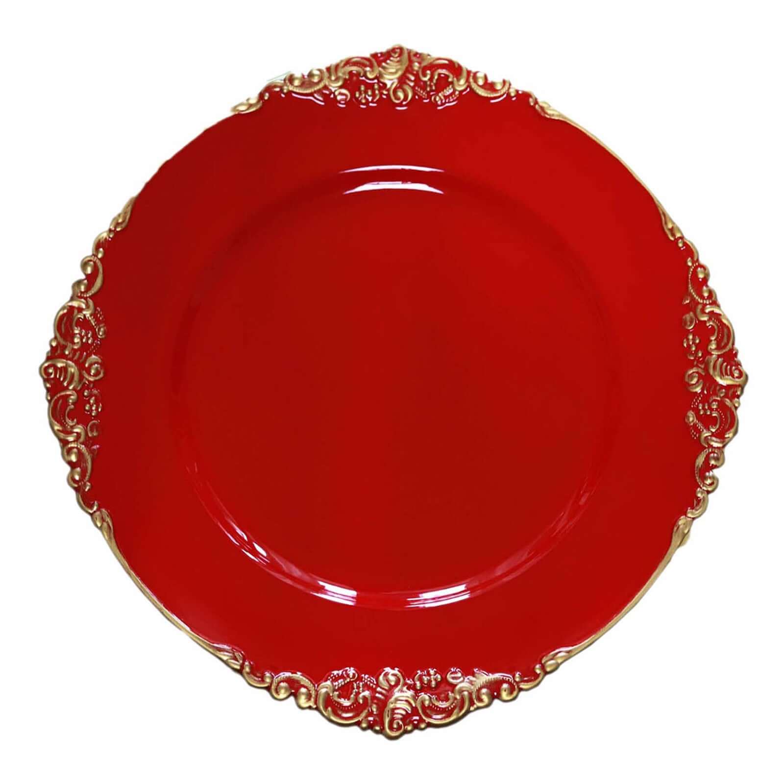6-Pack Acrylic Charger Plates 13" Round Red with Gold Embossed Baroque Rim - Antique Decorative Dinner Tableware - Image 7