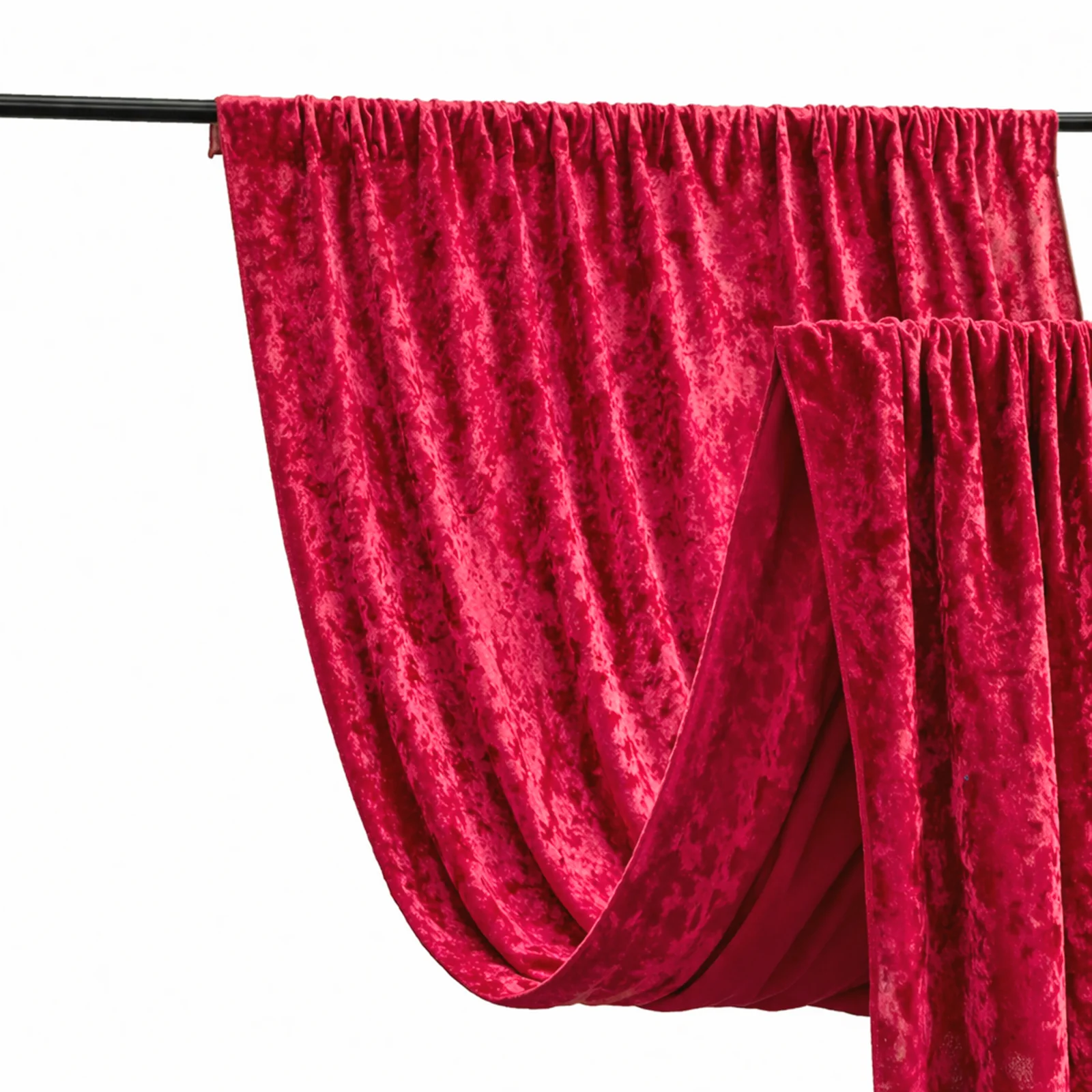 Crushed Velvet Backdrop Curtain – Red 5ft x 12ft Event Drape with Rod Pocket, Privacy Panel for Photo Booths & Events - Image 3