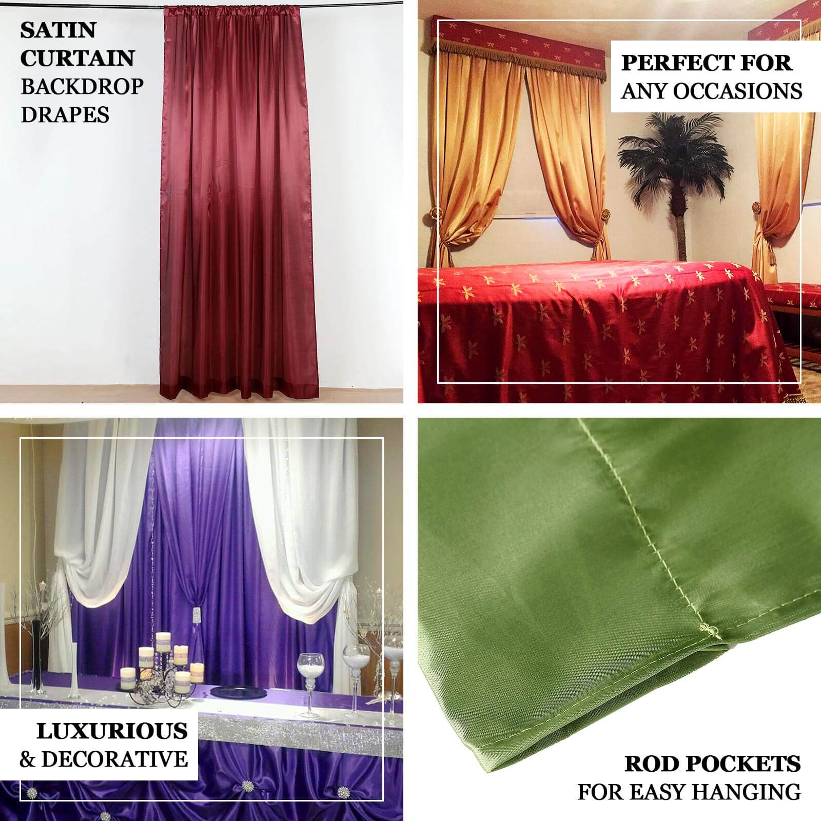 Red Satin Backdrop Drape Curtain, Photo Booth Event Divider Panel - 8ftx10ft - Image 4