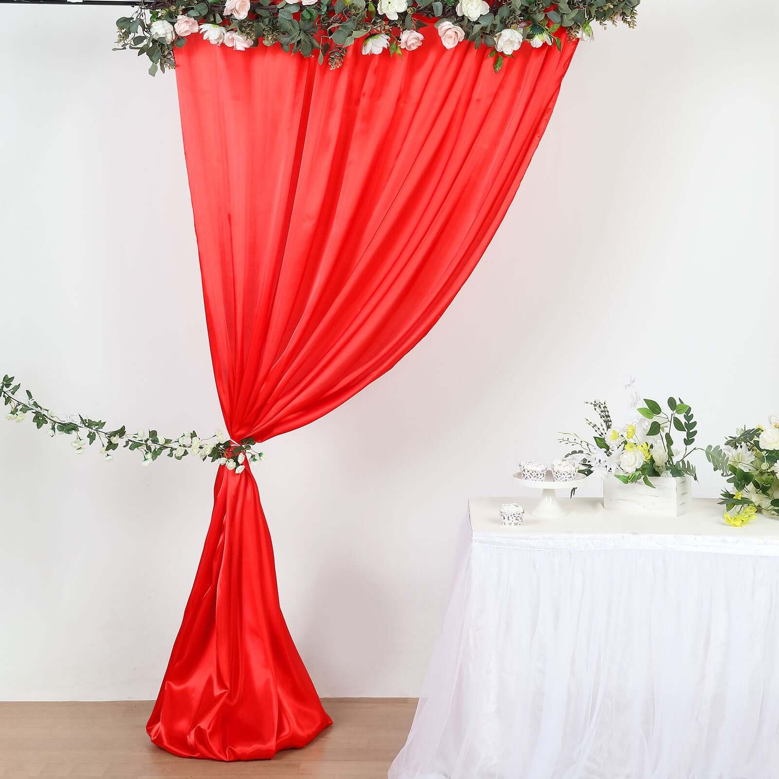 Red Satin Backdrop Drape Curtain, Photo Booth Event Divider Panel - 8ftx10ft - Image 8