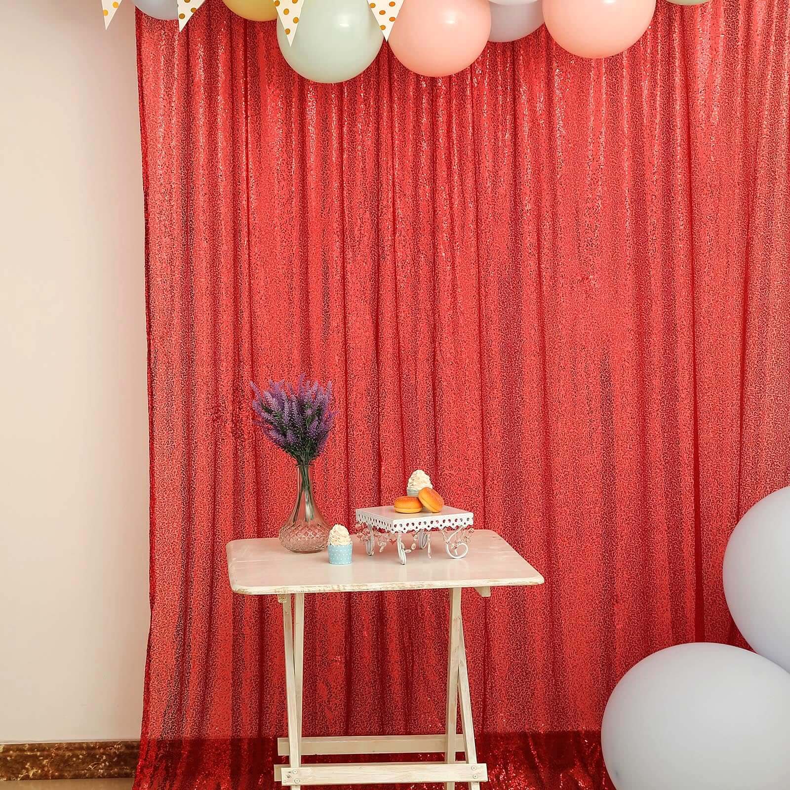Red Sequin Backdrop Drape Curtain, Photo Booth Event Divider Panel - 8ftx8ft - Image 2