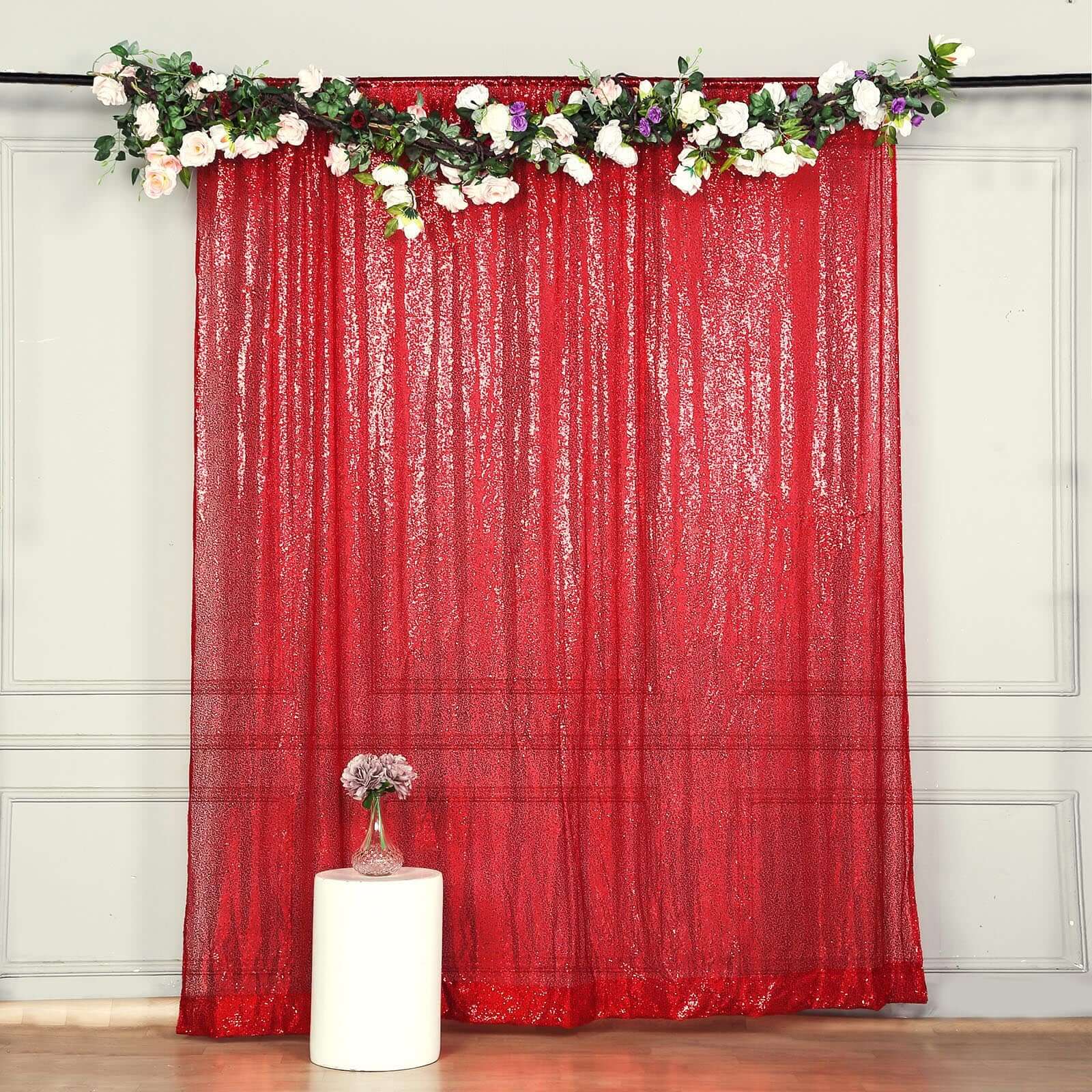 Red Sequin Backdrop Drape Curtain, Photo Booth Event Divider Panel - 8ftx8ft - Image 6