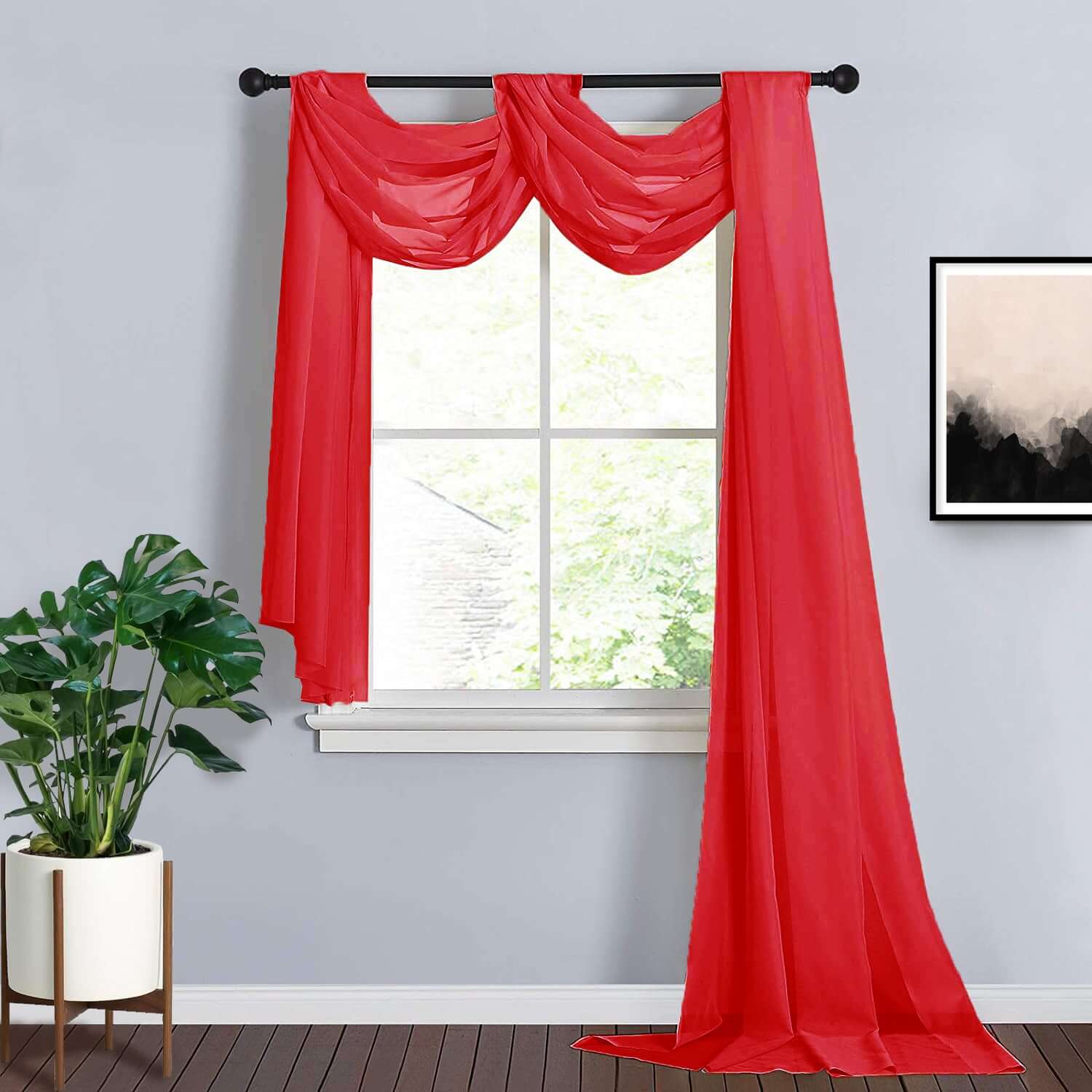 Red Sheer Organza Wedding Arch Draping Fabric, Long Curtain Backdrop Window Scarf Valance 18ft - Image 2