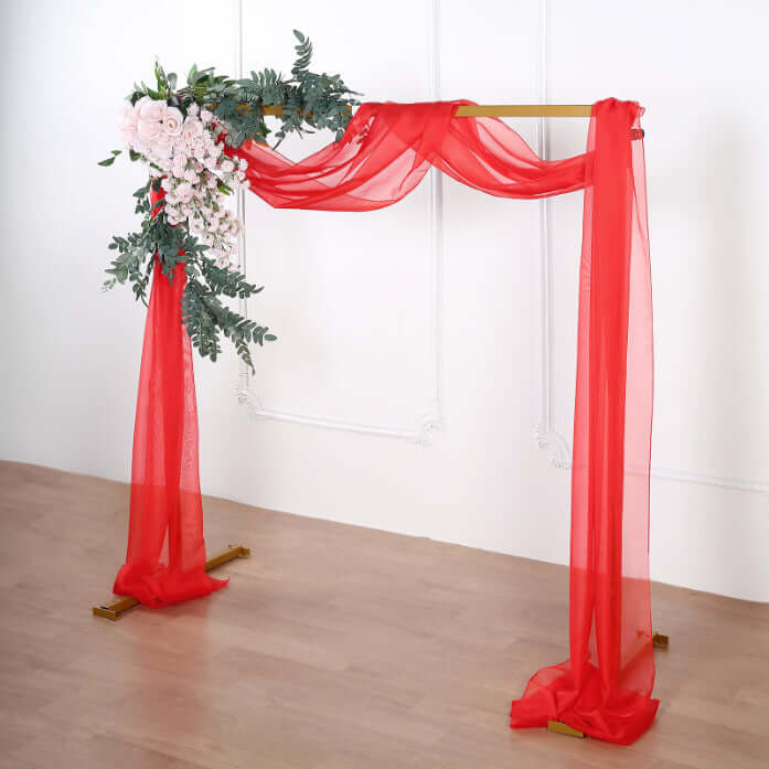 Red Sheer Organza Wedding Arch Draping Fabric, Long Curtain Backdrop Window Scarf Valance 18ft - Image 6