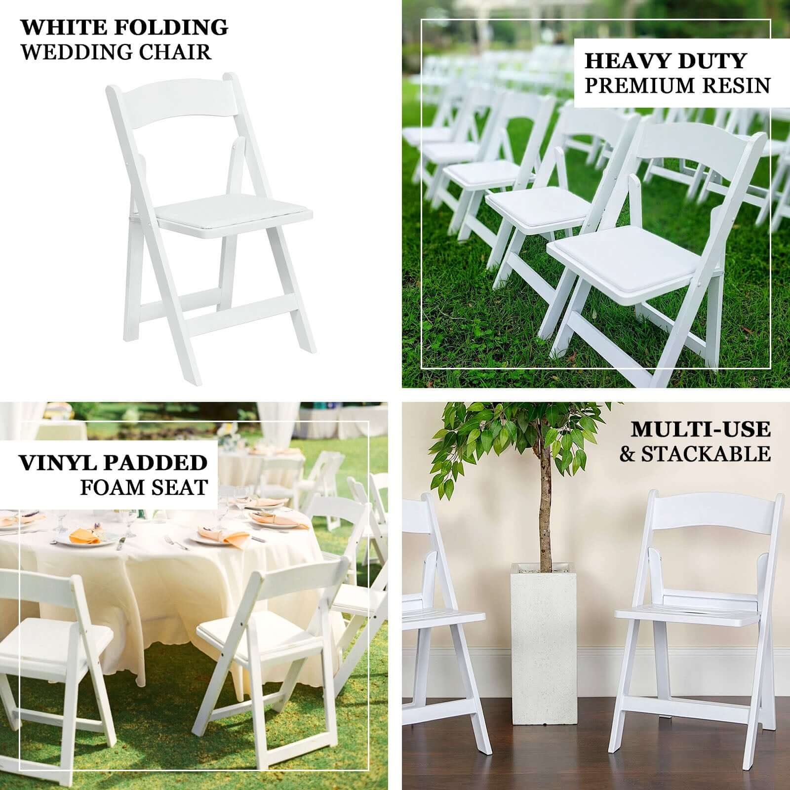 Resin Folding Chair White with Vinyl Padded Seat - Durable Design for Weddings & Indoor/Outdoor Events - Image 4