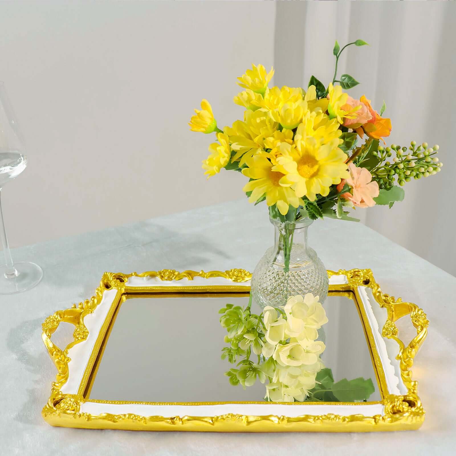 Resin Mirrored Serving Tray 15"x10" Rectangle White with Gold Baroque Design - Stylish Decorative Vanity Tray Centerpiece - Image 10