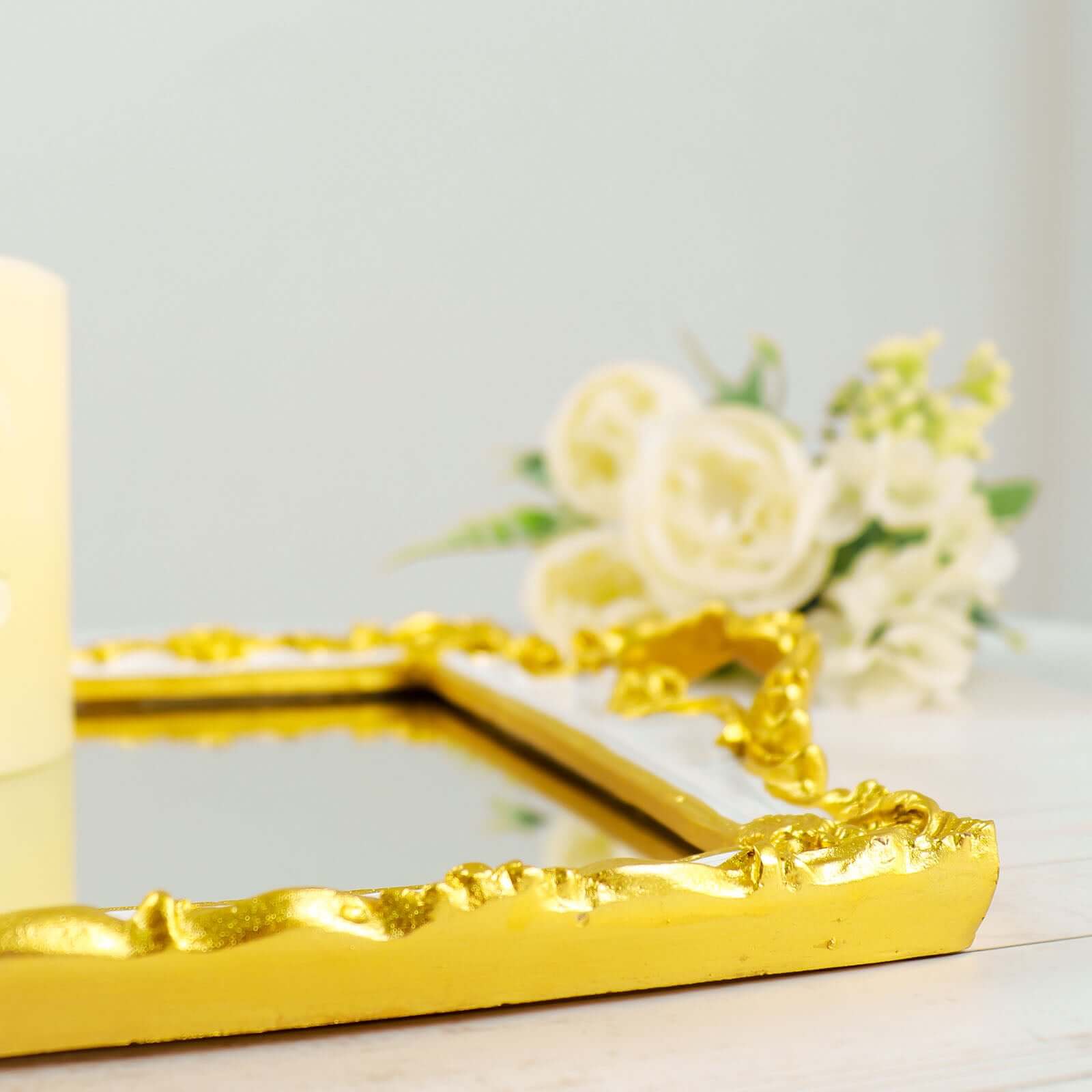 Resin Mirrored Serving Tray 15"x10" Rectangle White with Gold Baroque Design - Stylish Decorative Vanity Tray Centerpiece - Image 13