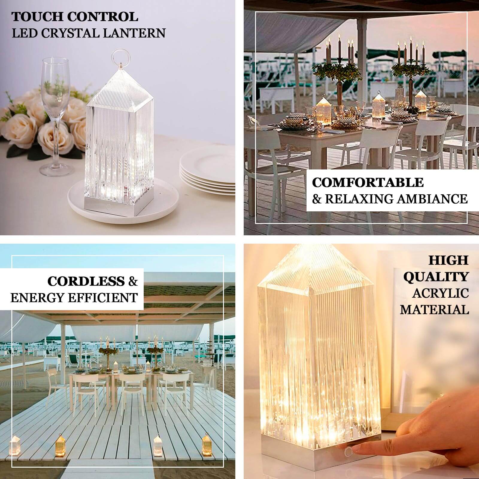 Retro Lighthouse Acrylic LED Lantern Table Lamp 11" Crystal Design - Rechargeable Touch Control Decorative Night Light - Image 4