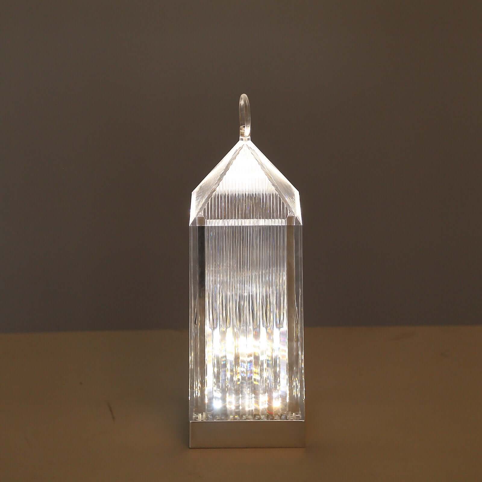 Retro Lighthouse Acrylic LED Lantern Table Lamp 11" Crystal Design - Rechargeable Touch Control Decorative Night Light - Image 7