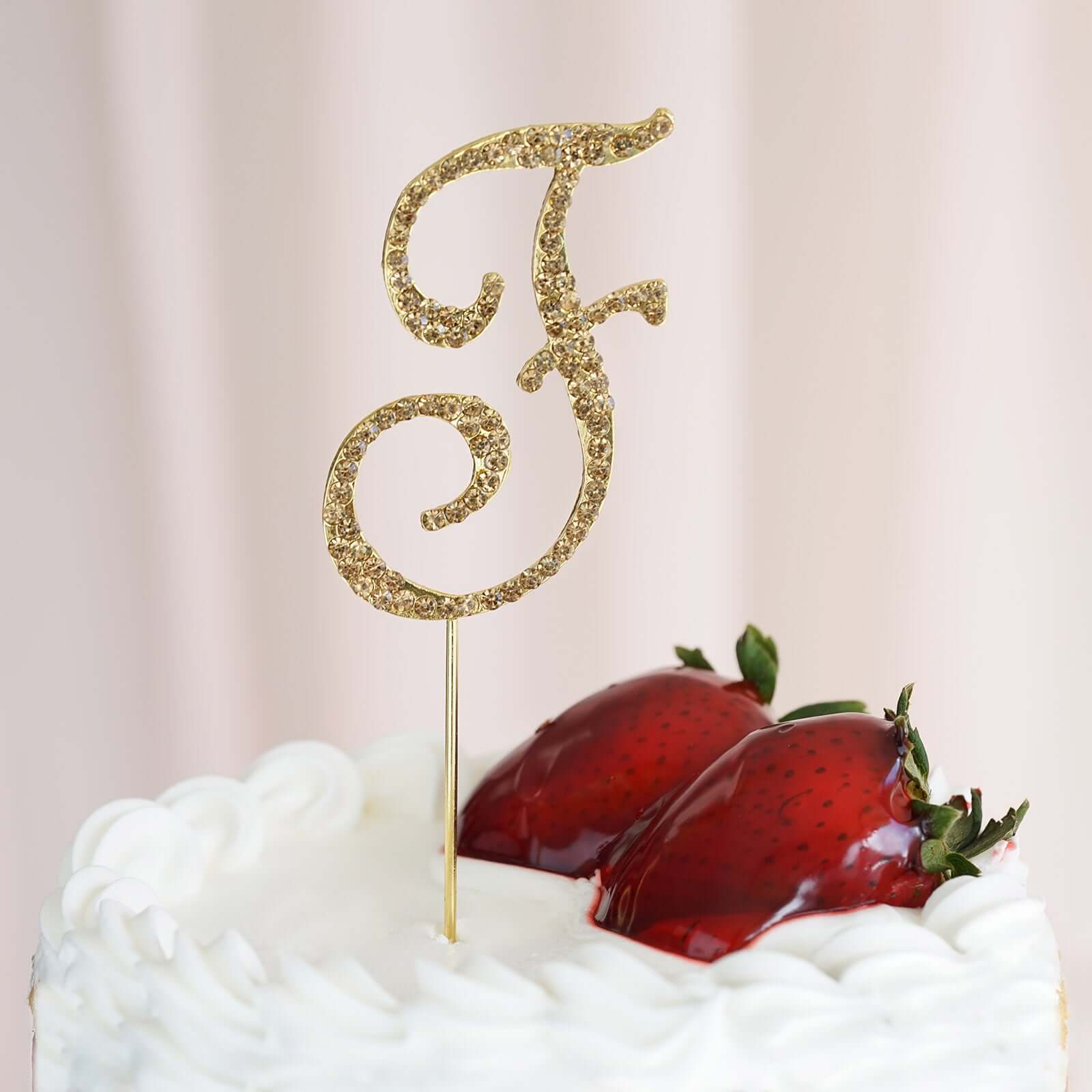 Rhinestone Cake Toppers 2.5" Gold Monogram Letter and Number Design - Stylish Wedding Cake Decorations - Image 20
