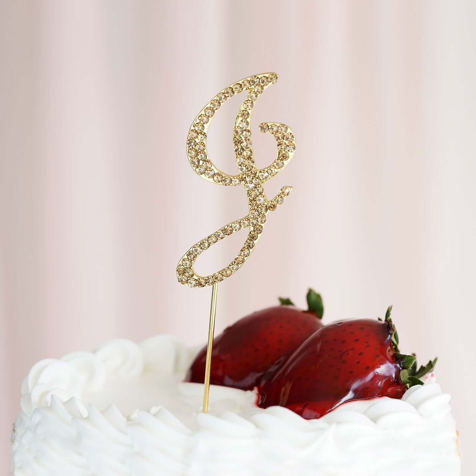 Rhinestone Cake Toppers 2.5" Gold Monogram Letter and Number Design - Stylish Wedding Cake Decorations - Image 24