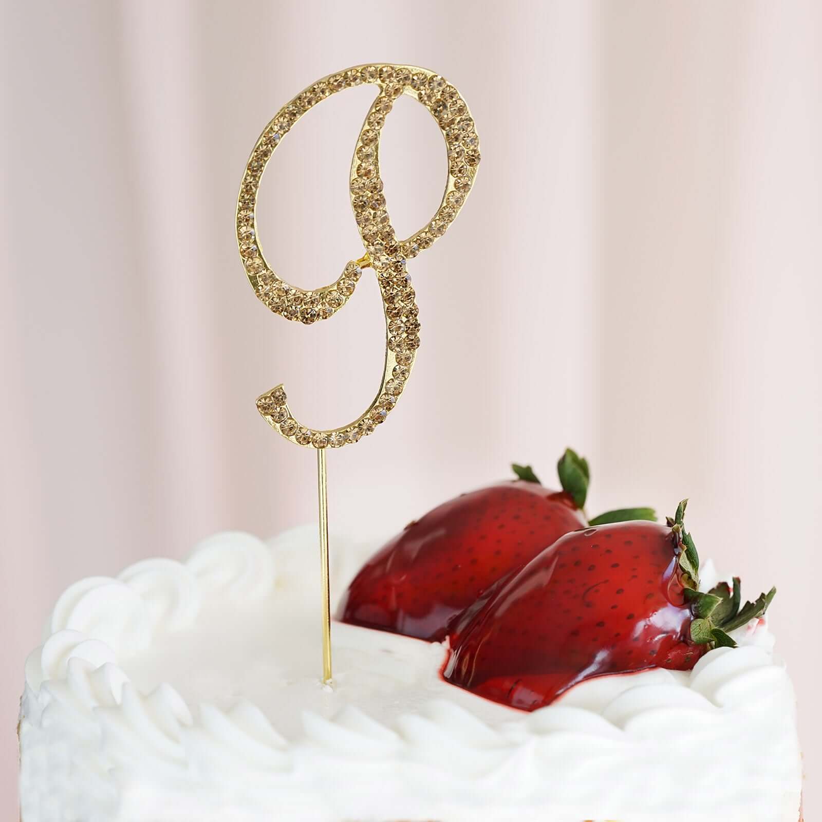 Rhinestone Cake Toppers 2.5" Gold Monogram Letter and Number Design - Stylish Wedding Cake Decorations - Image 30
