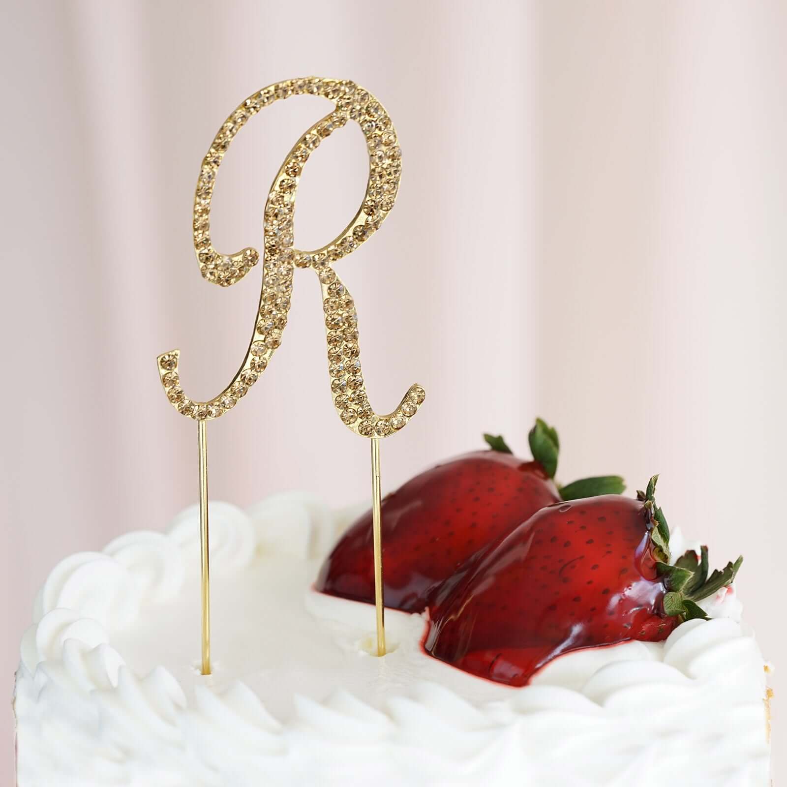 Rhinestone Cake Toppers 2.5" Gold Monogram Letter and Number Design - Stylish Wedding Cake Decorations - Image 32