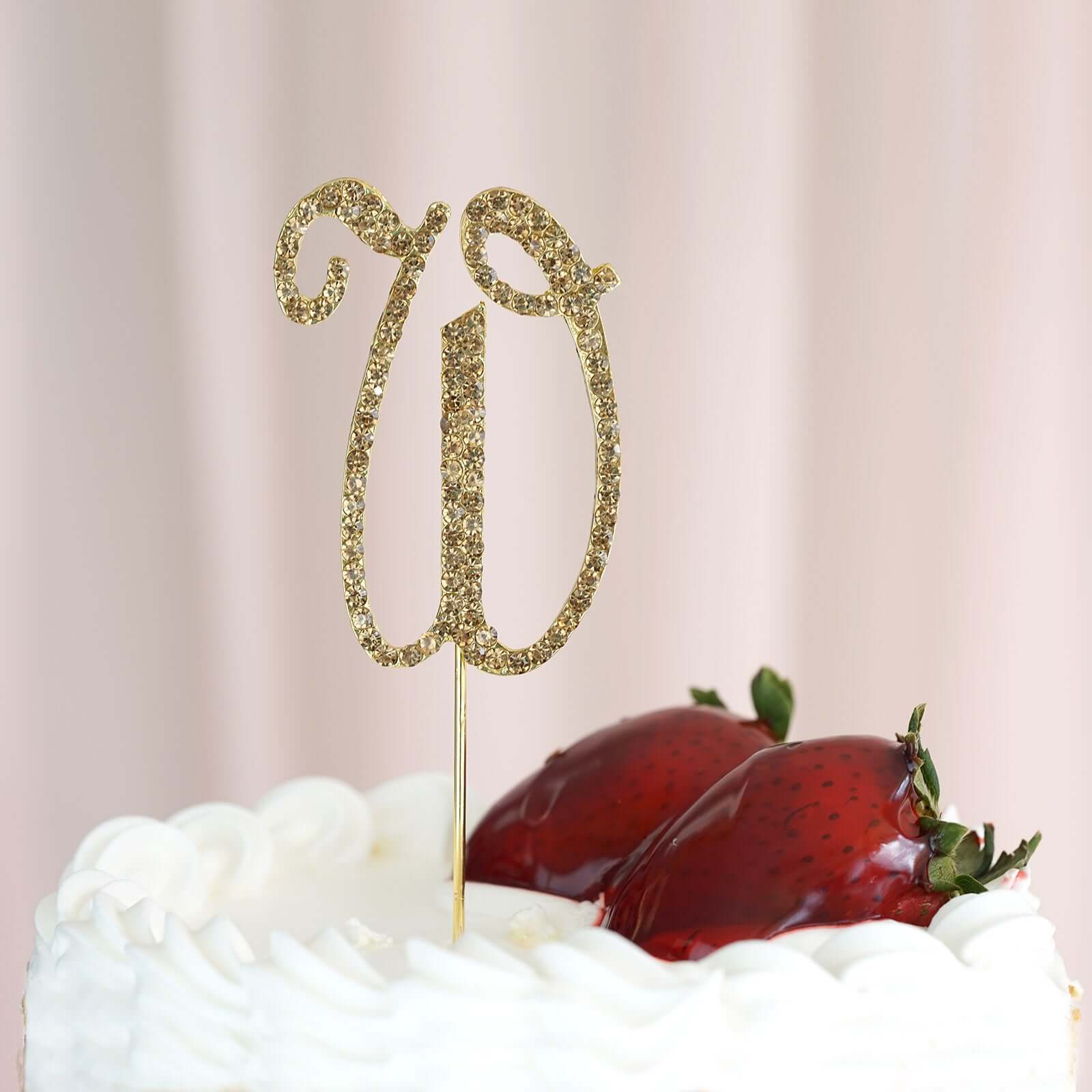 Rhinestone Cake Toppers 2.5" Gold Monogram Letter and Number Design - Stylish Wedding Cake Decorations - Image 37