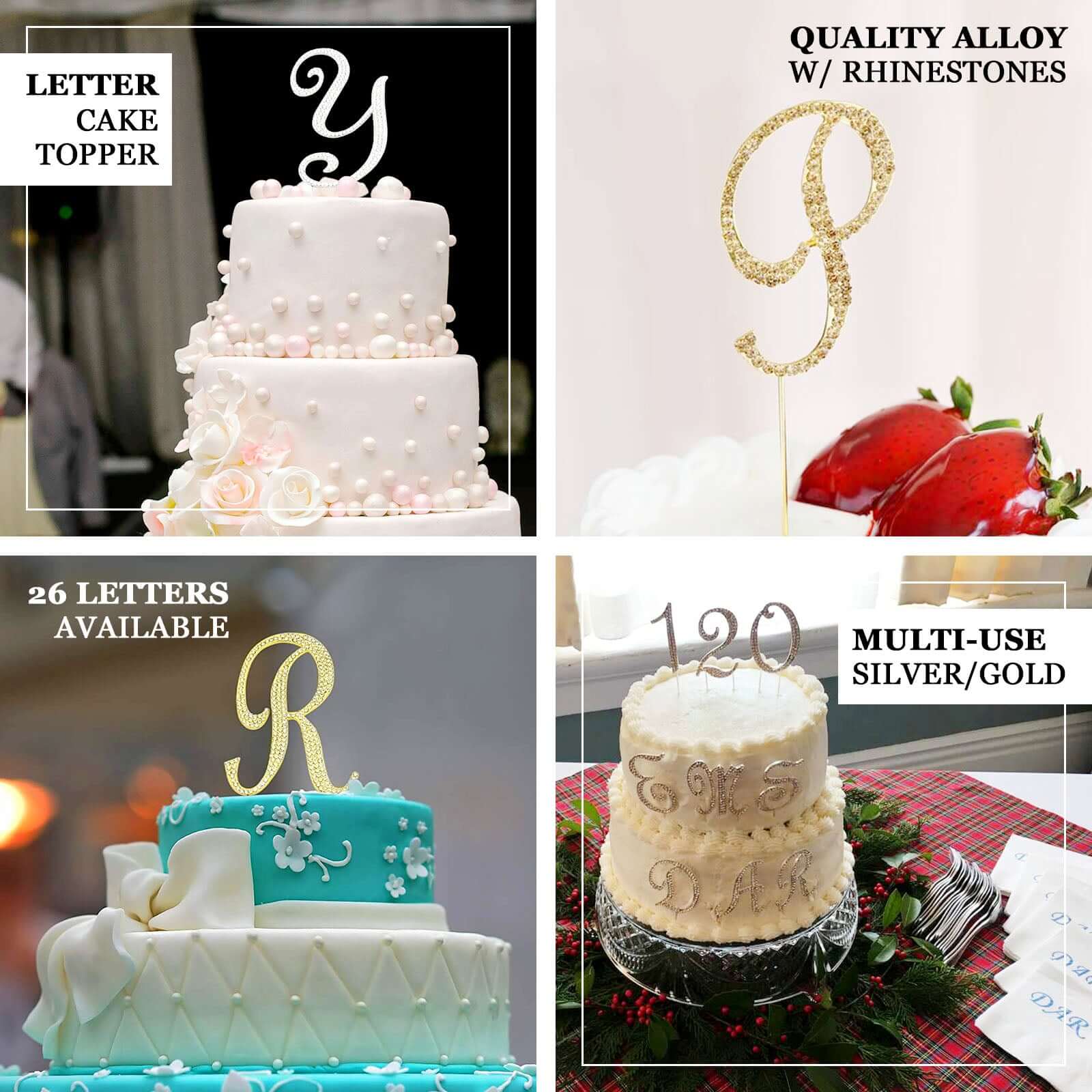 Rhinestone Cake Toppers 2.5" Gold Monogram Letter and Number Design - Stylish Wedding Cake Decorations - Image 4