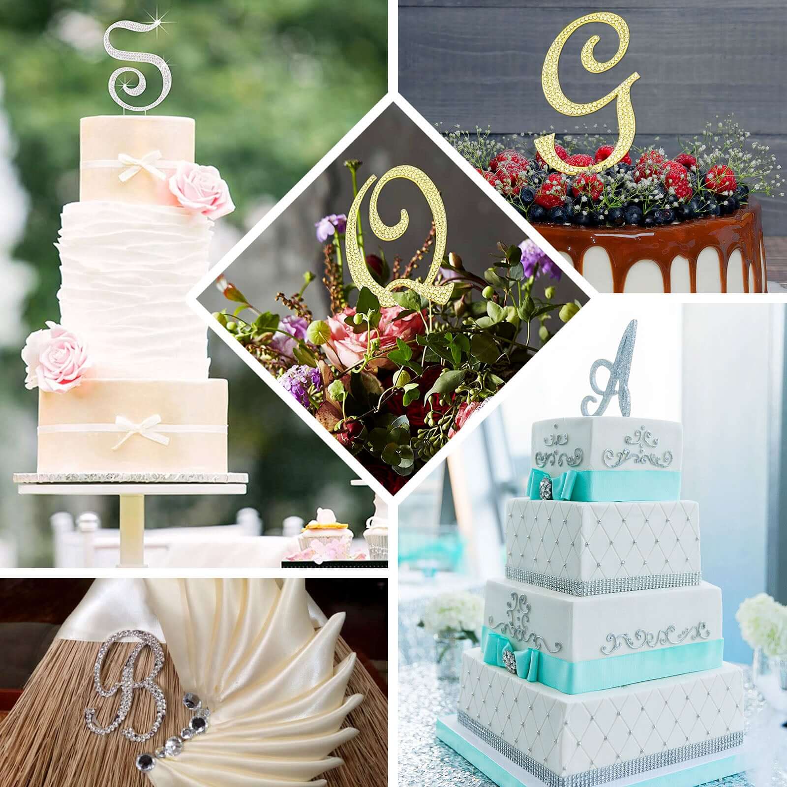 Rhinestone Cake Toppers 2.5" Gold Monogram Letter and Number Design - Stylish Wedding Cake Decorations - Image 5