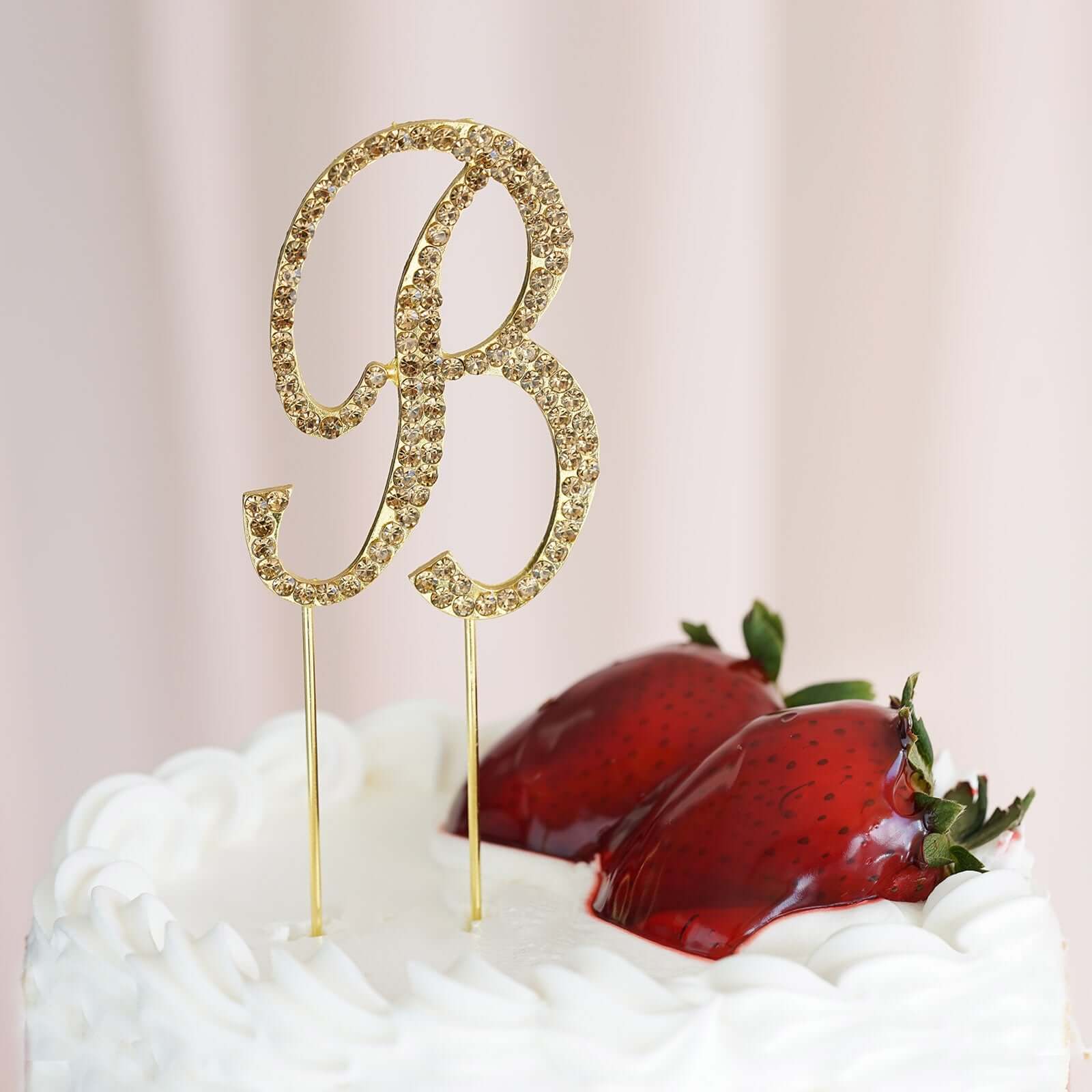 Rhinestone Cake Toppers 2.5" Gold Monogram Letter and Number Design - Stylish Wedding Cake Decorations - Image 6