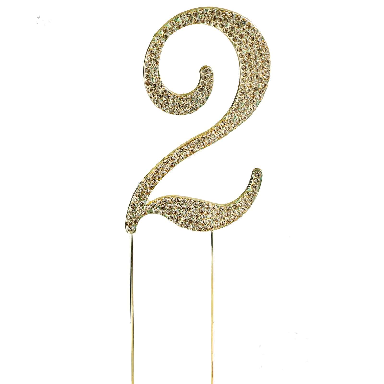 Rhinestone Cake Toppers 2.5" Gold Monogram Letter and Number Design - Stylish Wedding Cake Decorations - Image 9