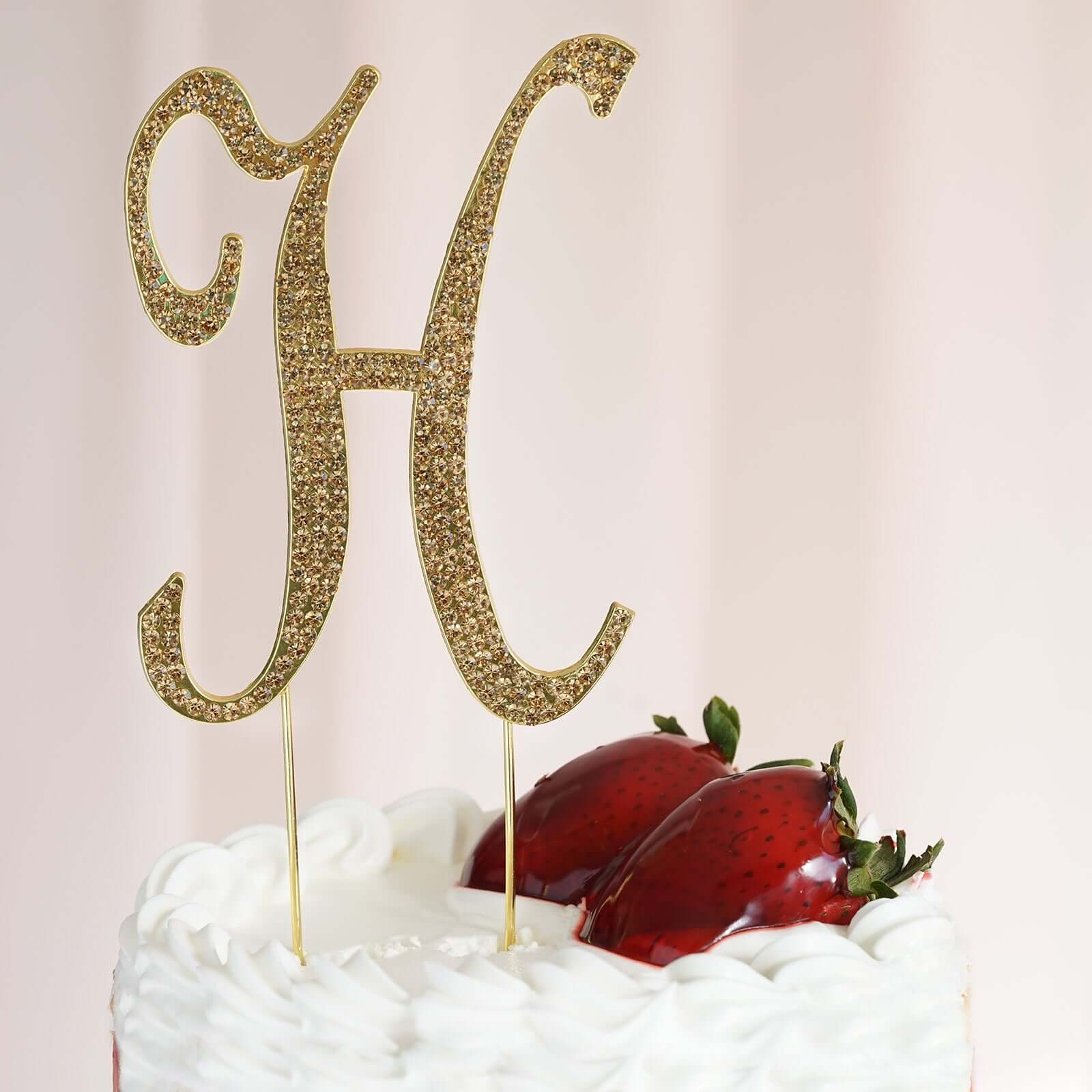Rhinestone Cake Toppers 4.5" Gold Monogram Letter and Number Design - Stylish Event Cake Decorations - Image 21