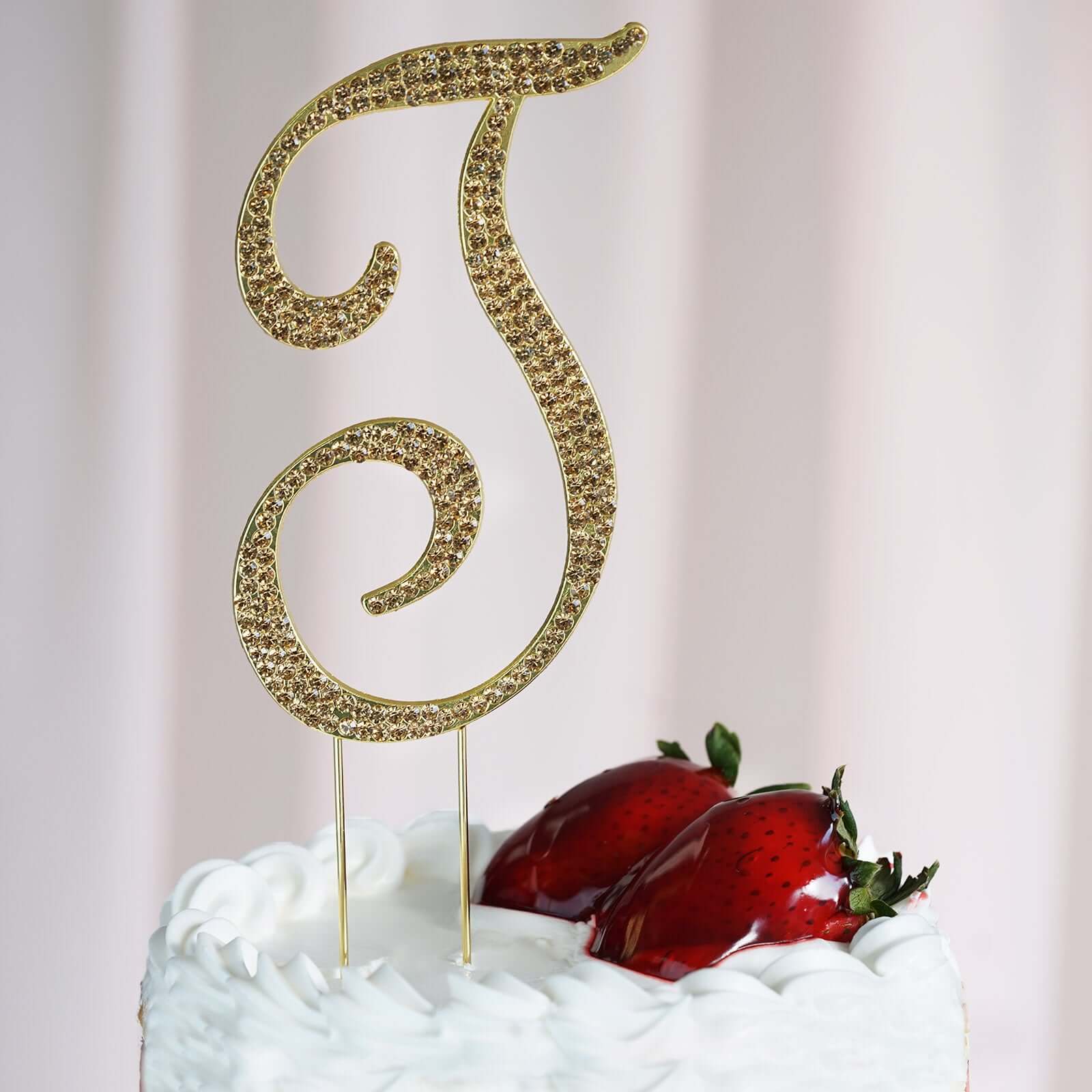 Rhinestone Cake Toppers 4.5" Gold Monogram Letter and Number Design - Stylish Event Cake Decorations - Image 33