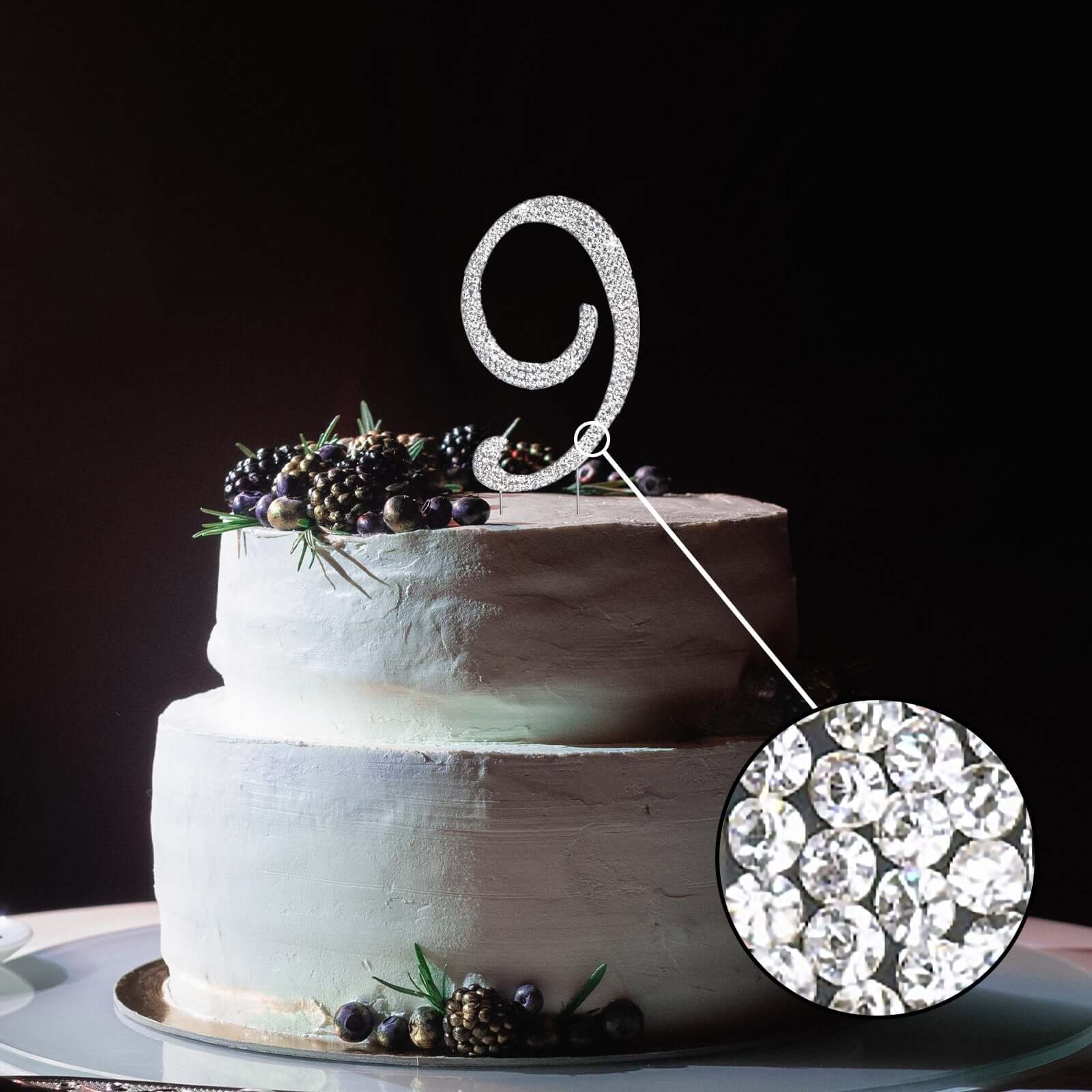 Rhinestone Cake Toppers 4.5" Silver Letter and Number Monogram Design - Initial Wedding Cake Decorations - Image 11