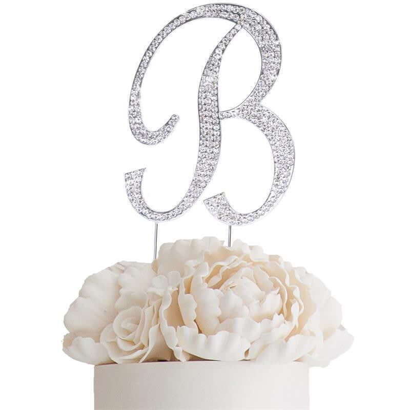 Rhinestone Cake Toppers 4.5" Silver Monogram Letter and Number Design - Stylish Cake Decorations - Image 2