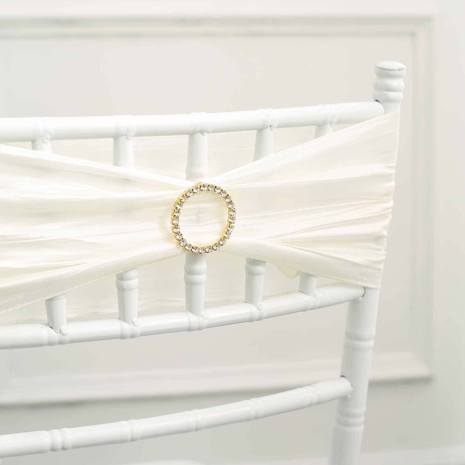 Rhinestone Circle Metal Chair Sash Band Buckle 2" Gold - Gleaming Diamond Bow Pin for Stylish Event Decor - Image 6