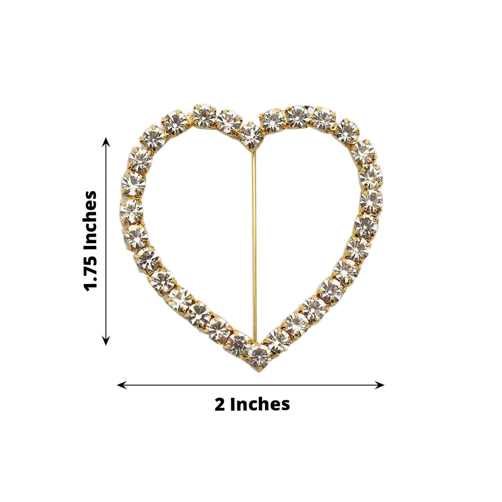 Rhinestone Heart Metal Chair Sash Band Buckle 2" Gold - Romantic Diamond Bow Pin for Wedding Chair Decor - Image 2