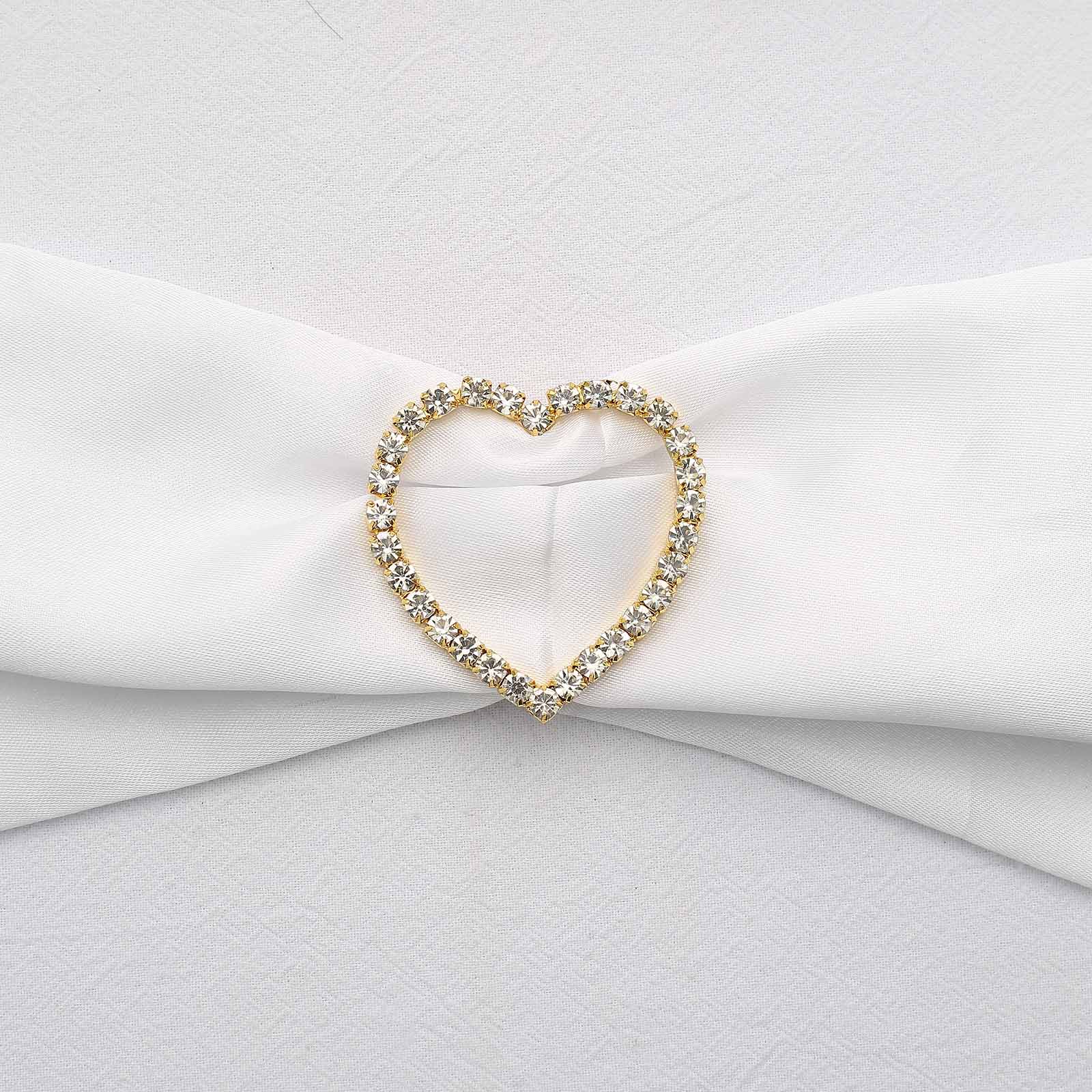 Rhinestone Heart Metal Chair Sash Band Buckle 2" Gold - Romantic Diamond Bow Pin for Wedding Chair Decor - Image 4