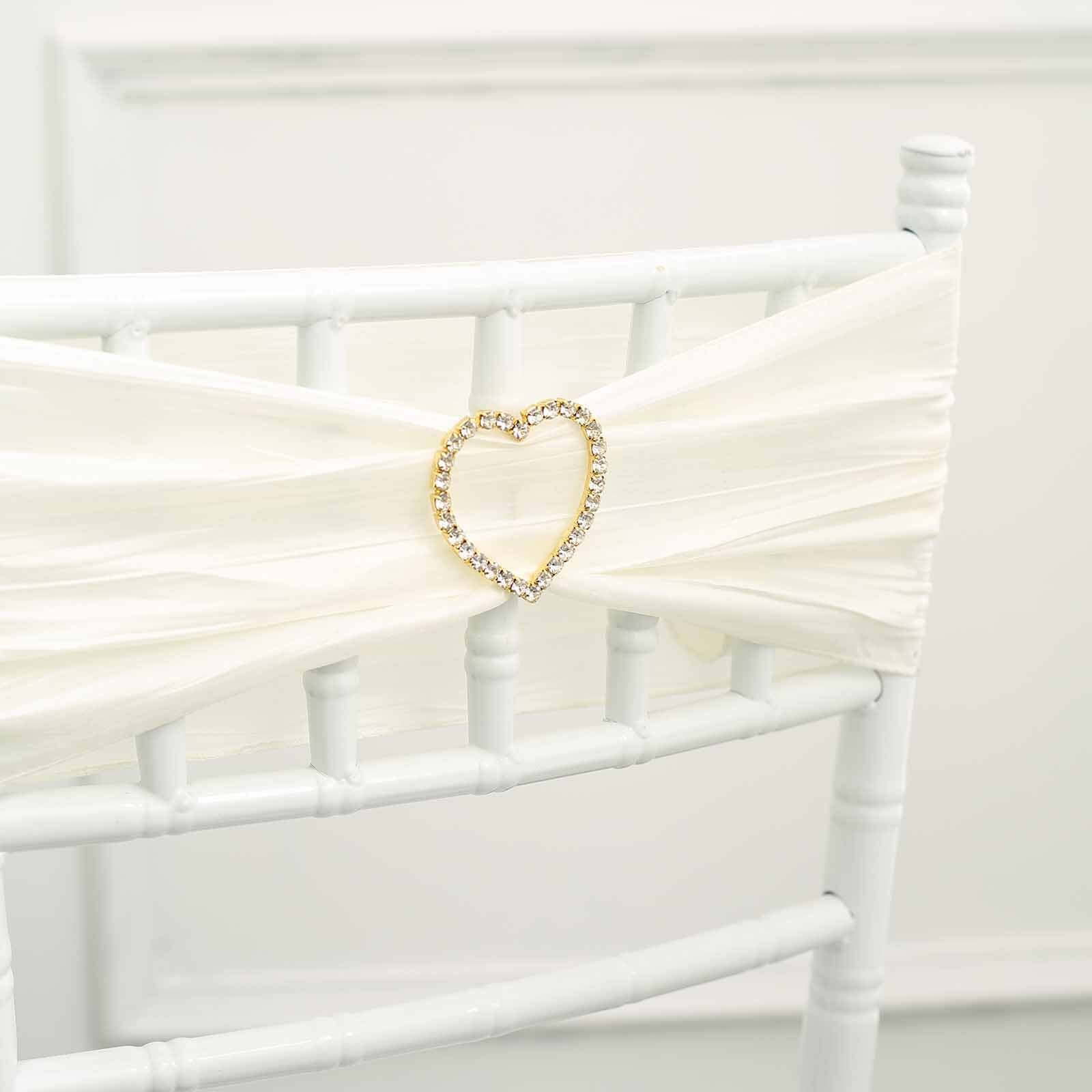 Rhinestone Heart Metal Chair Sash Band Buckle 2" Gold - Romantic Diamond Bow Pin for Wedding Chair Decor - Image 5