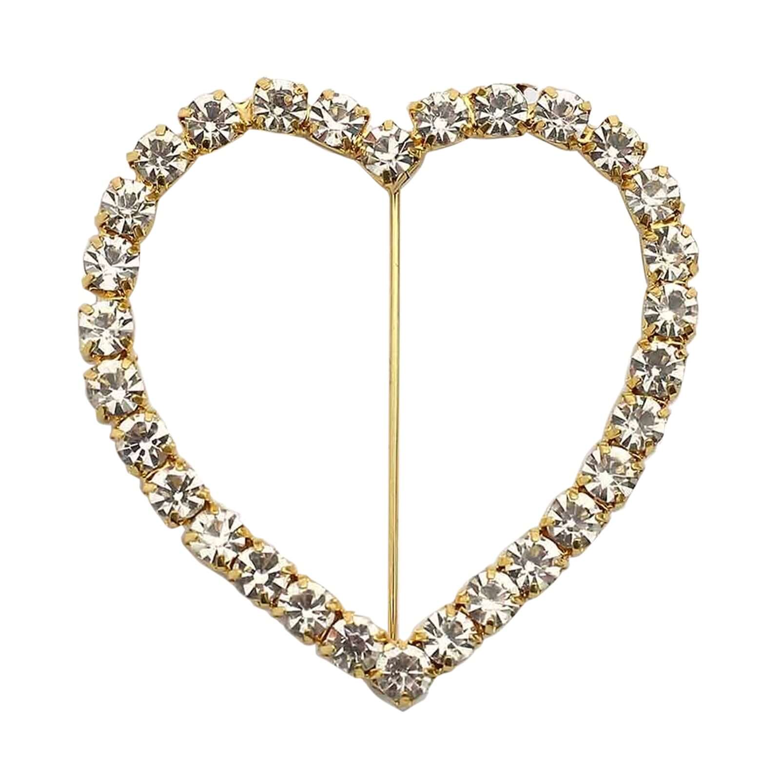 Rhinestone Heart Metal Chair Sash Band Buckle 2" Gold - Romantic Diamond Bow Pin for Wedding Chair Decor - Image 6