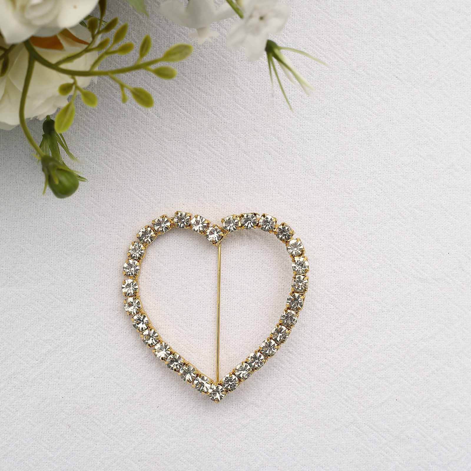 Rhinestone Heart Metal Chair Sash Band Buckle 2" Gold - Romantic Diamond Bow Pin for Wedding Chair Decor - Image 7