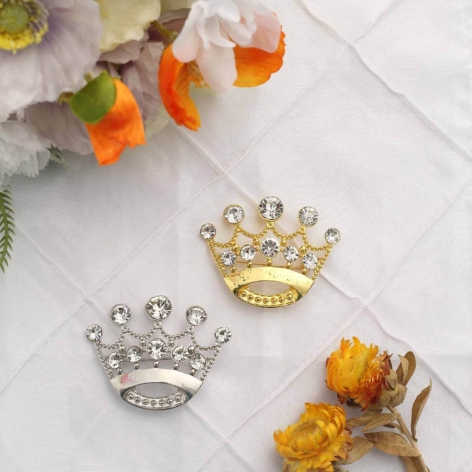 Rhinestone Metal Crown Sash Band Buckle 2" Gold - Radiant Diamond Tiara Bow Pin for Wedding Chair Decor - Image 10